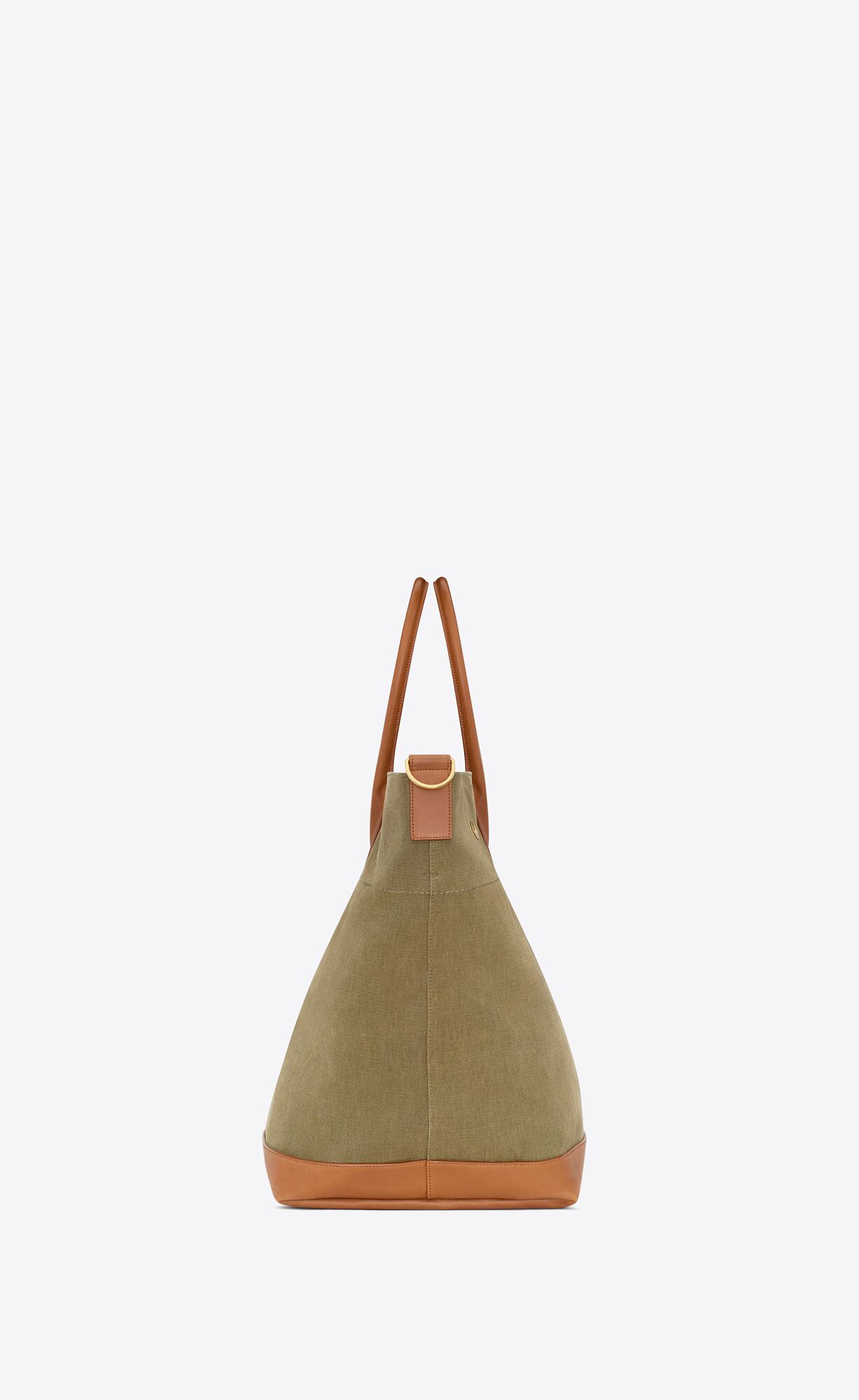 YSL Rive Gauche Maxi Shopping Bag In Canvas And Vegetable-tanned Leder Khaki Dunkelrot | 01735-YSTX