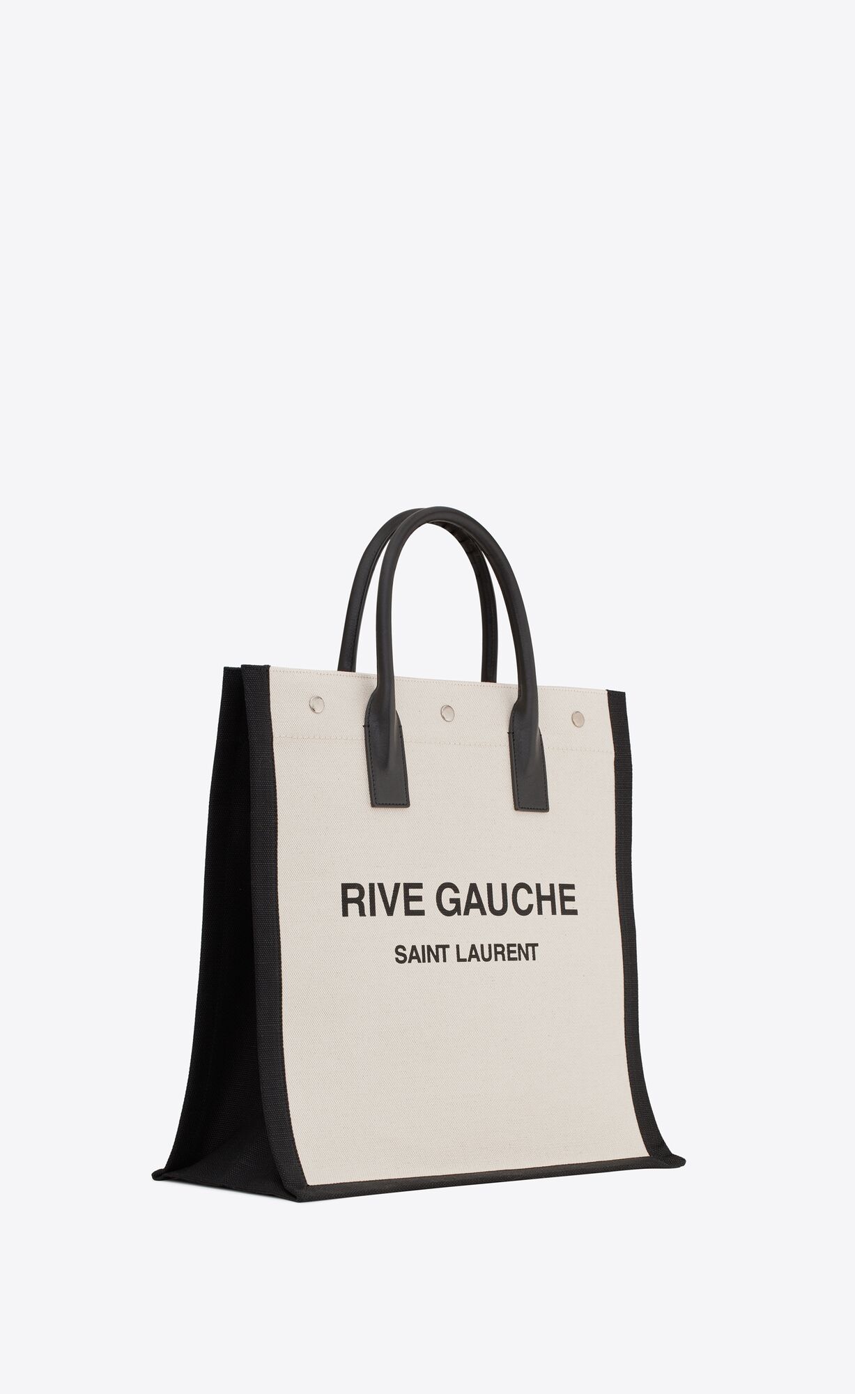 YSL Rive Gauche North/South Tote Bag In Printed Linen And Leder Lin Blanc | 89362-QICS