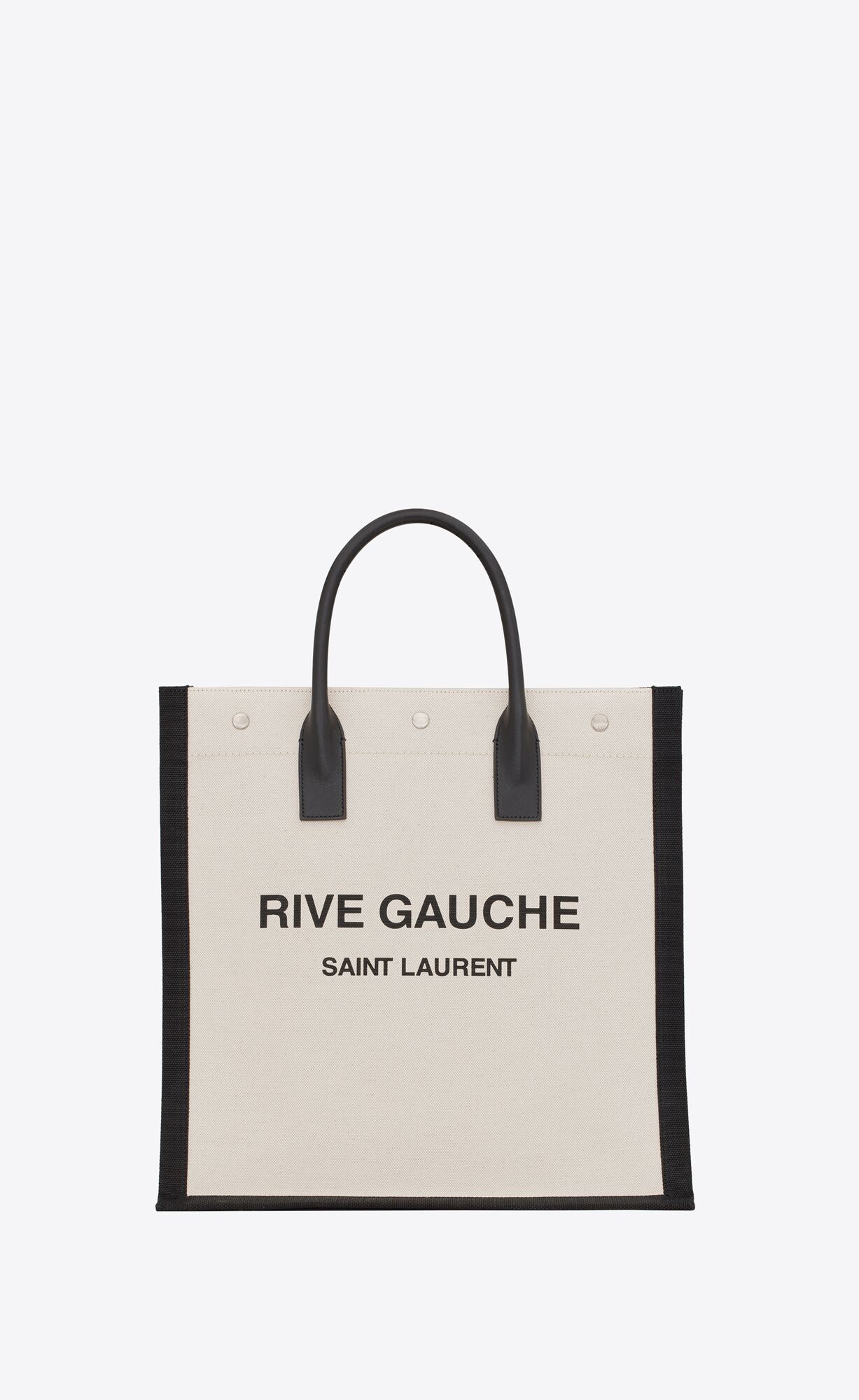 YSL Rive Gauche North/South Tote Bag In Printed Linen And Leder Lin Blanc | 89362-QICS