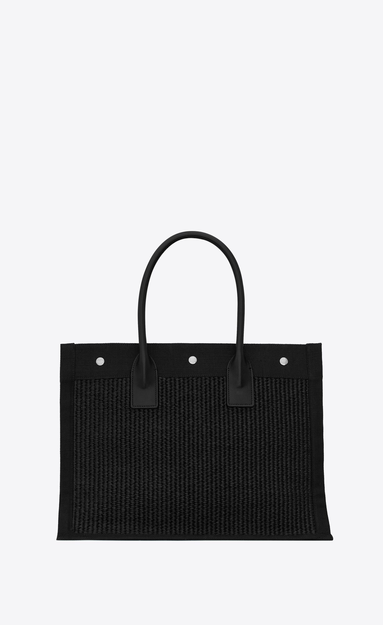 YSL Rive Gauche Small Tote Bag In Raffia And Leder Schwarz | 97861-SGZT