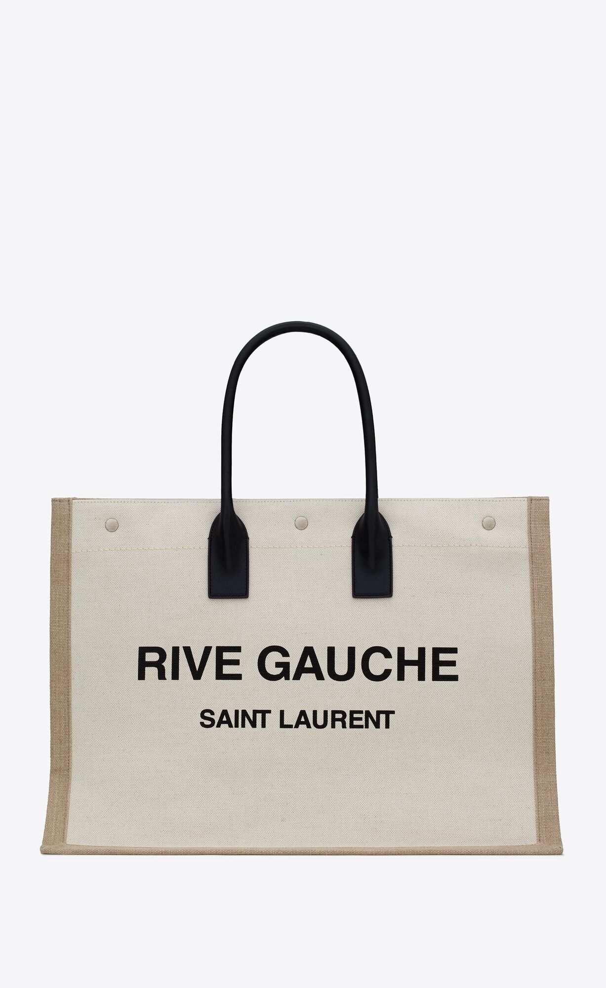 YSL Rive Gauche Tote Bag In Linen And Leder Weiß Beige | 82097-BSMU