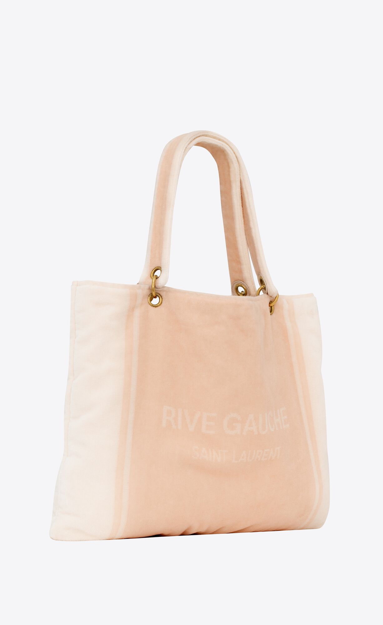 YSL Rive Gauche Towel Tote Bag In Terry Cloth Rosa Weiß | 75802-JNDQ