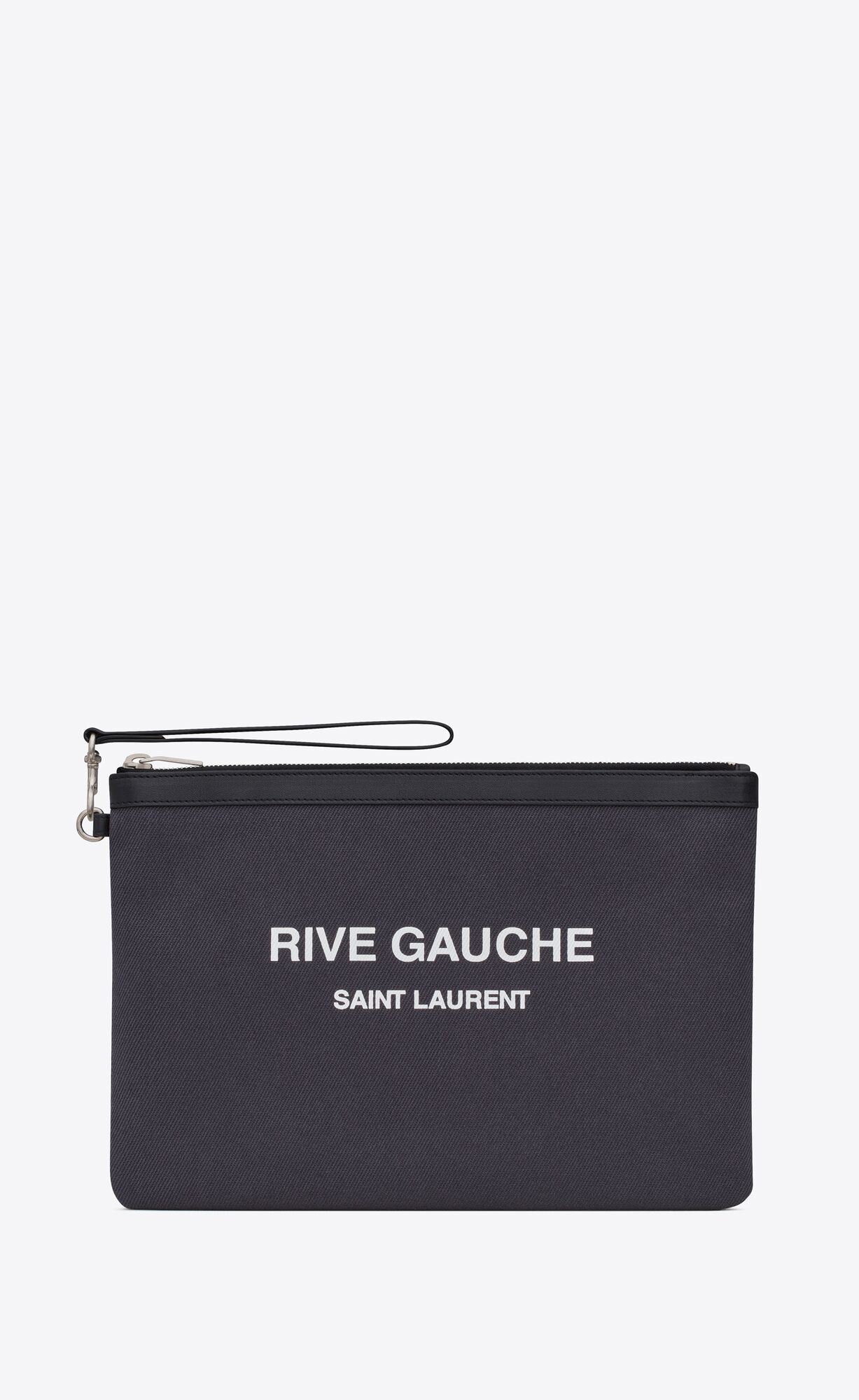 YSL Rive Gauche Zipped Pouch In Canvas And Leder Schwarz | 21679-UYDK