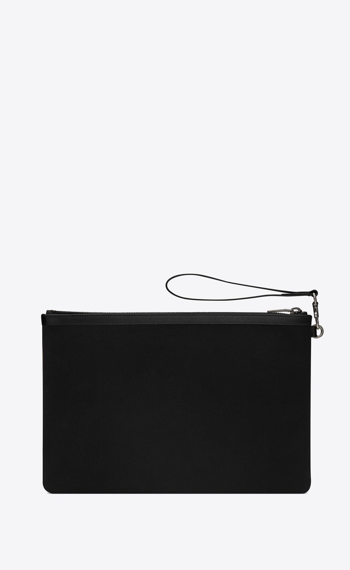 YSL Rive Gauche Zippered Pouch In Bias Canvas Noir Et Blanc | 59823-WZFE