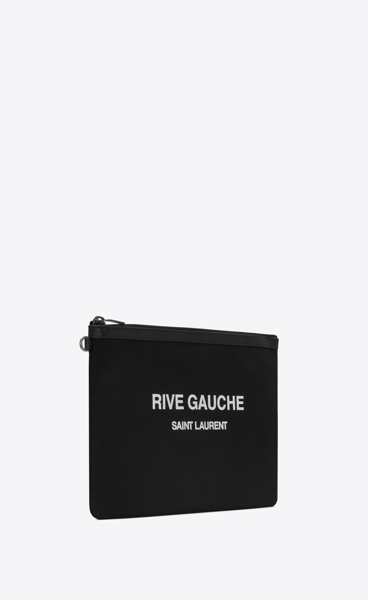 YSL Rive Gauche Zippered Pouch In Bias Canvas Noir Et Blanc | 59823-WZFE