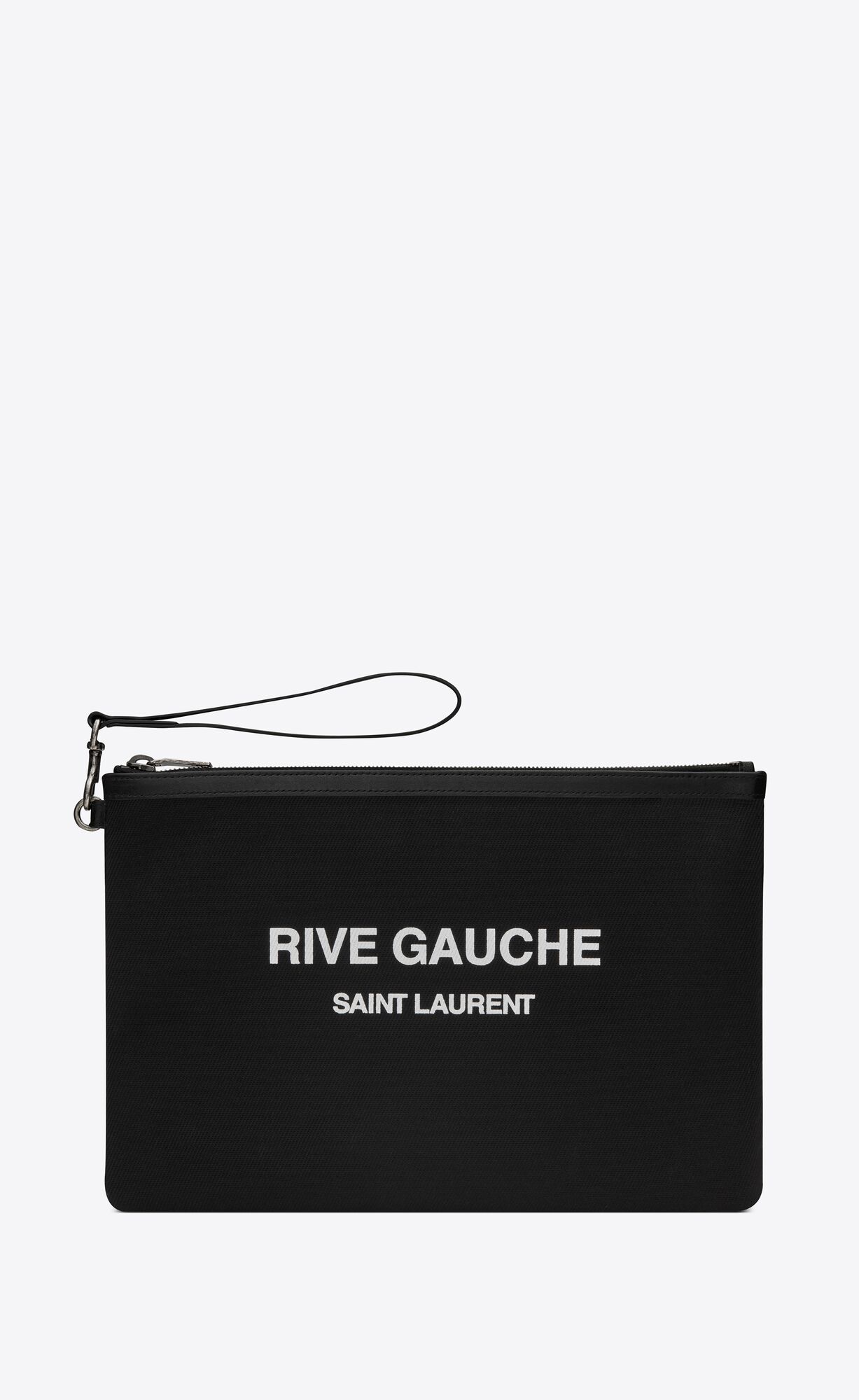 YSL Rive Gauche Zippered Pouch In Bias Canvas Noir Et Blanc | 59823-WZFE