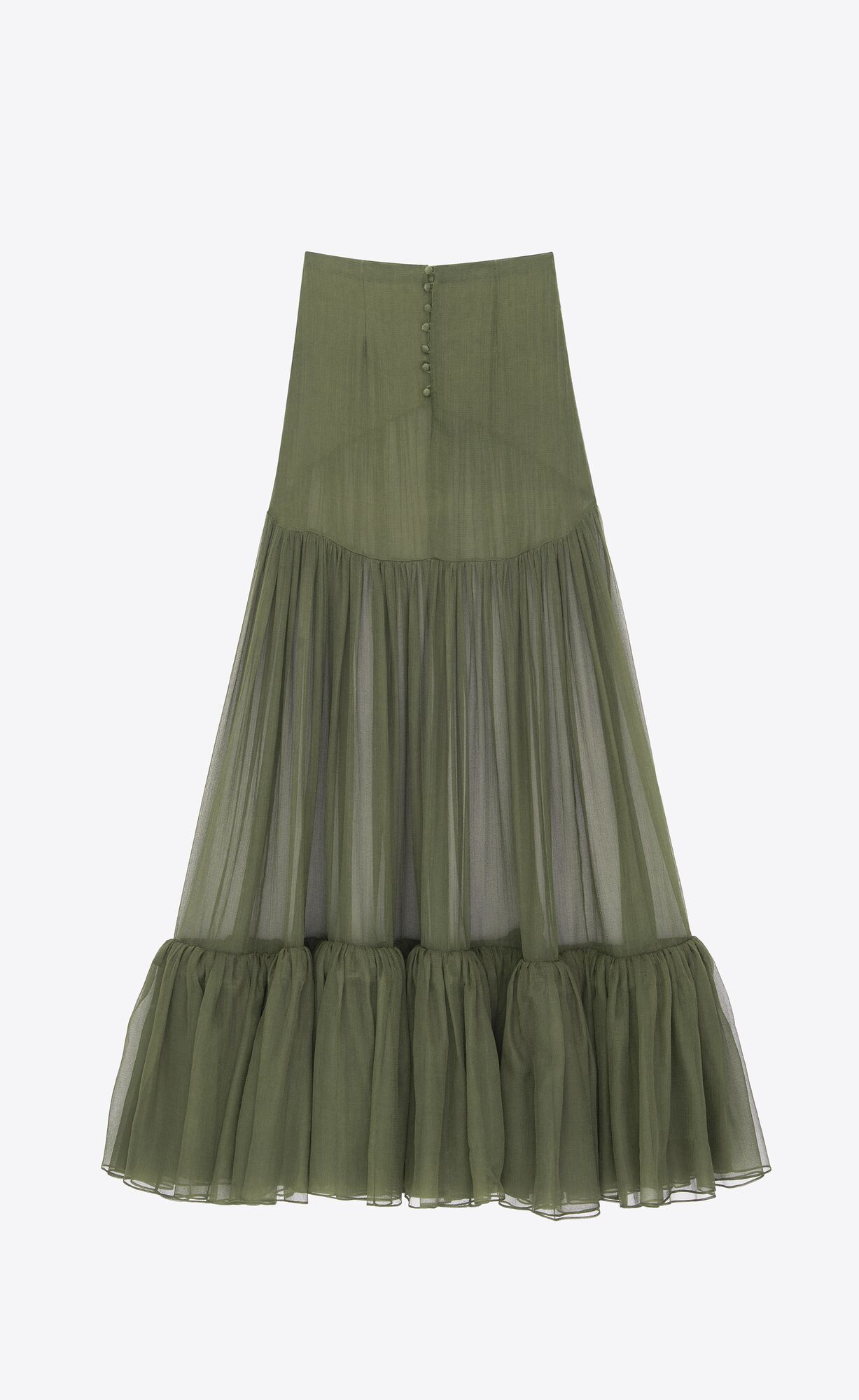 YSL Ruffled Long Skirt In Silk Khaki | 95834-YULP