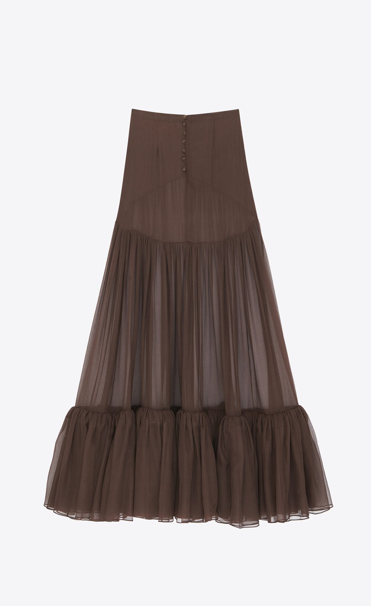 YSL Ruffled Long Skirt In Silk Marron Fonce | 71386-APQJ