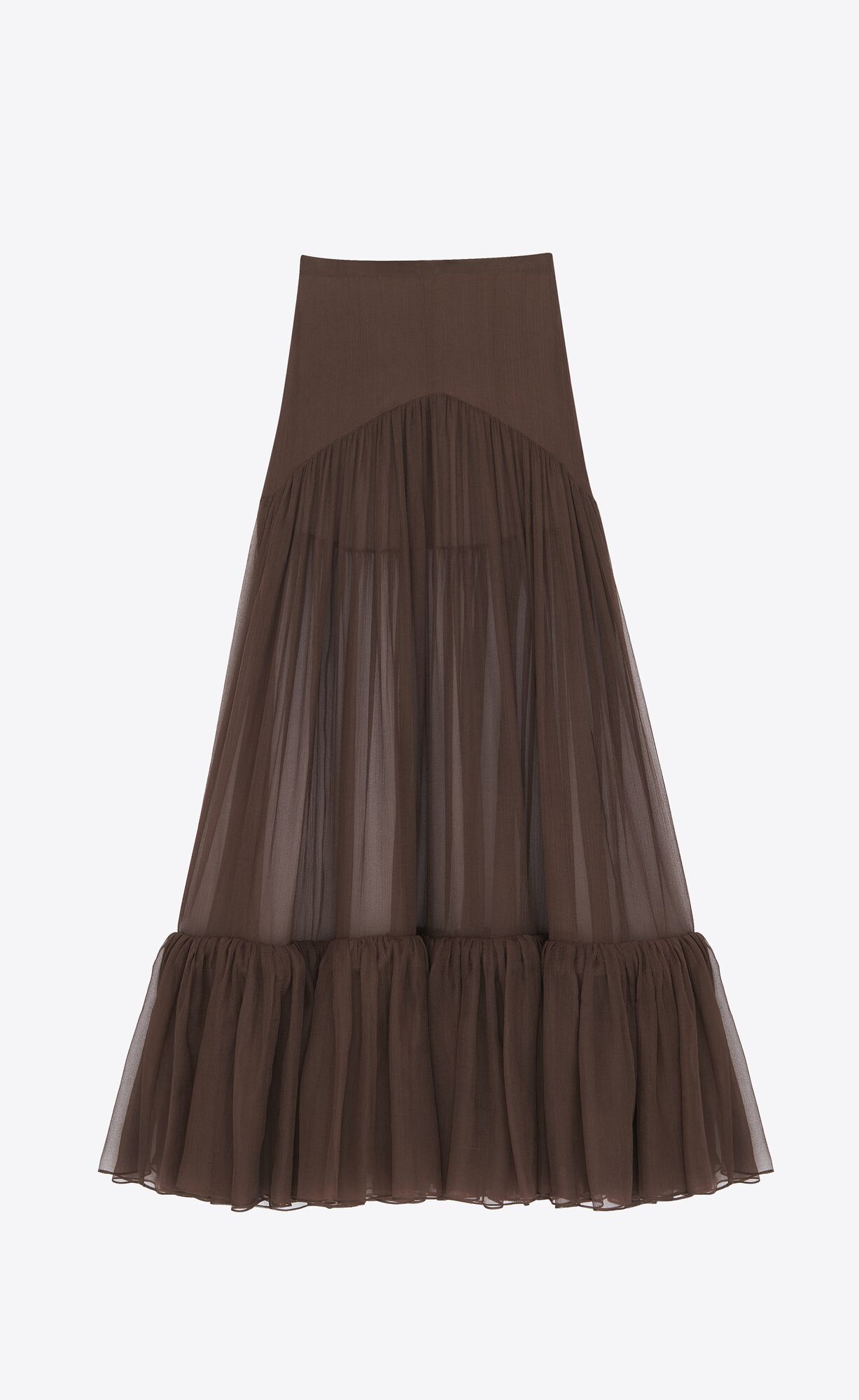 YSL Ruffled Long Skirt In Silk Marron Fonce | 71386-APQJ