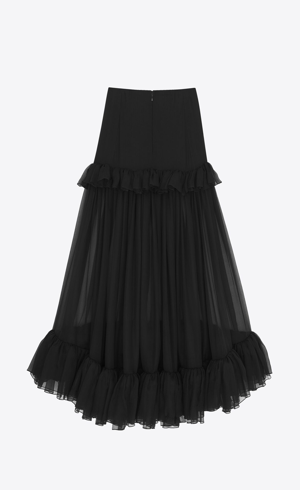 YSL Ruffled Long Skirt In Silk Schwarz | 32564-LOVA