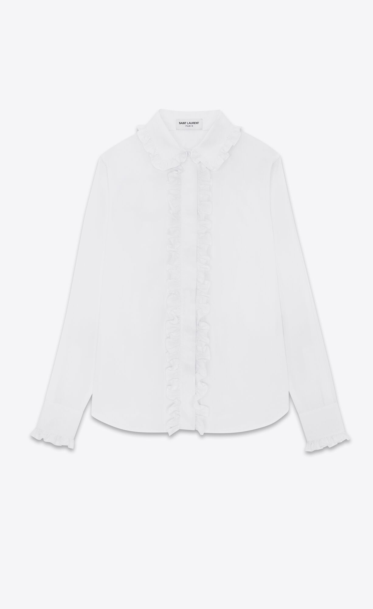 YSL Ruffled Shirt In Baumwoll Poplin Blanc | 17542-FNVW