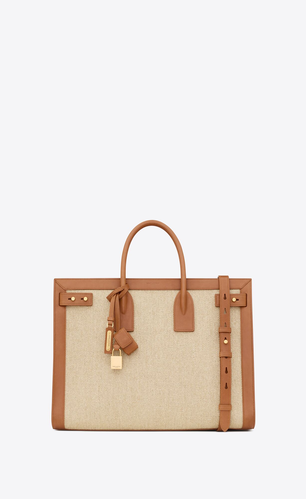 YSL Sac De Jour Thin Large In Linen And Vegetable-tanned Leder Beige Dunkelrot | 84931-FYPI