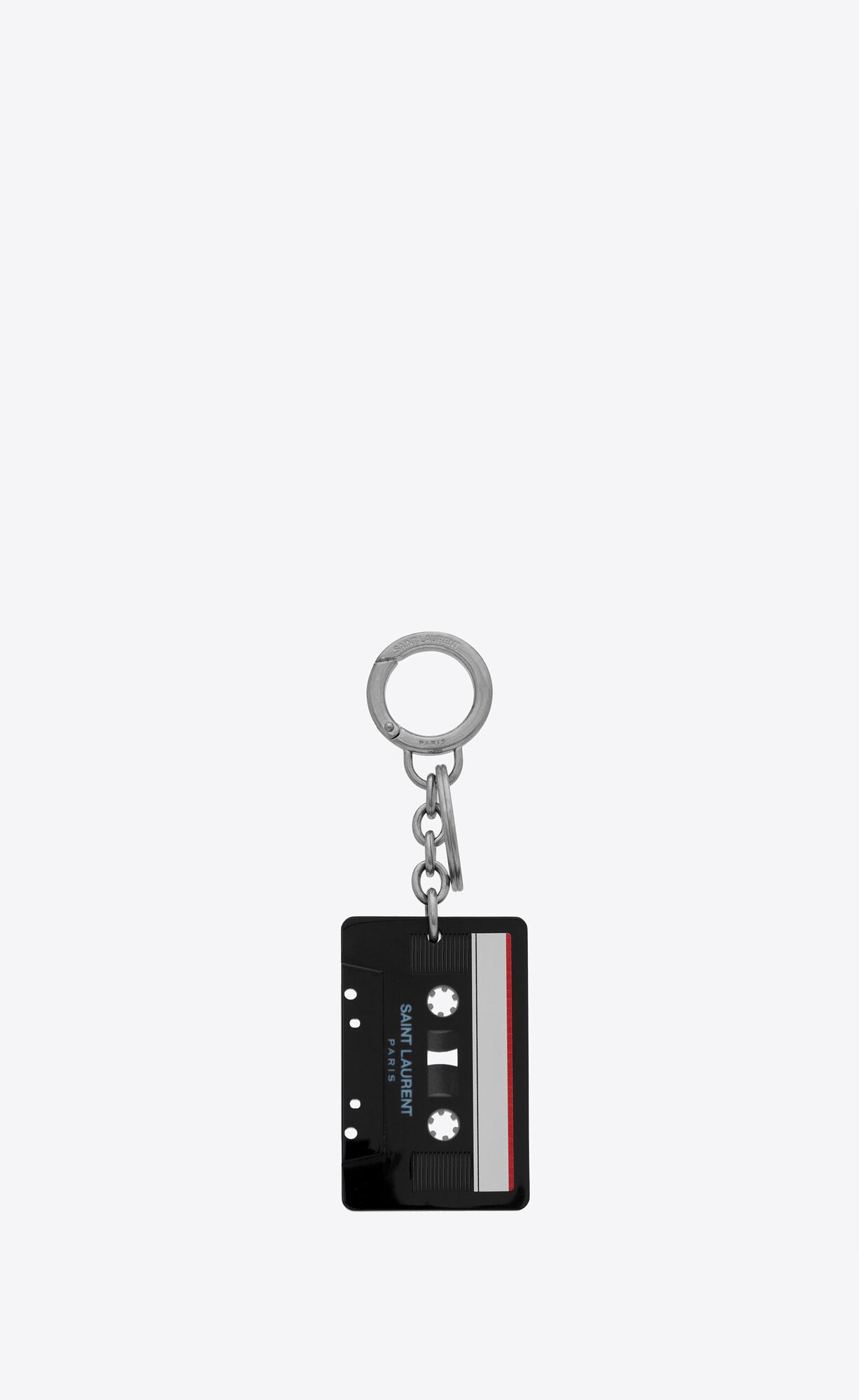 YSL Saint Laurent Cassette Tape Keyring Schwarz Weiß | 06739-ERJN