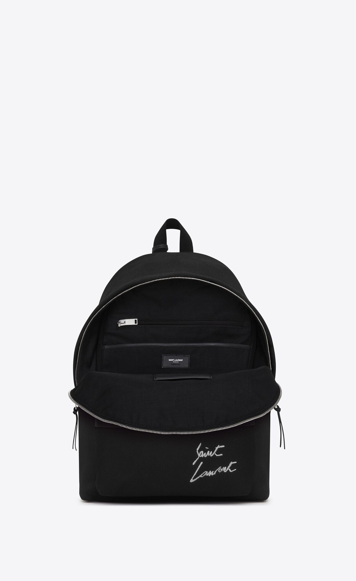 YSL Saint Laurent Embroidered City Backpack In Canvas Schwarz Weiß | 27640-KDFJ