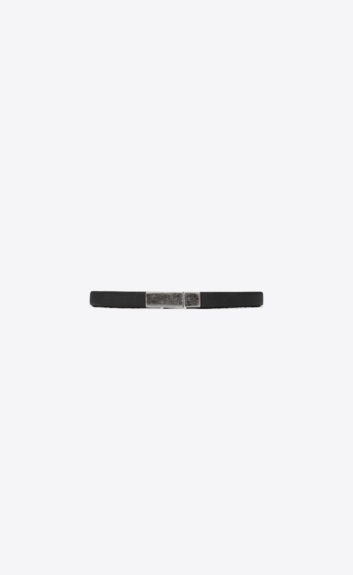 YSL Saint Laurent Id Plaque Bracelet In Leder And Metal Schwarz | 32540-WPLN