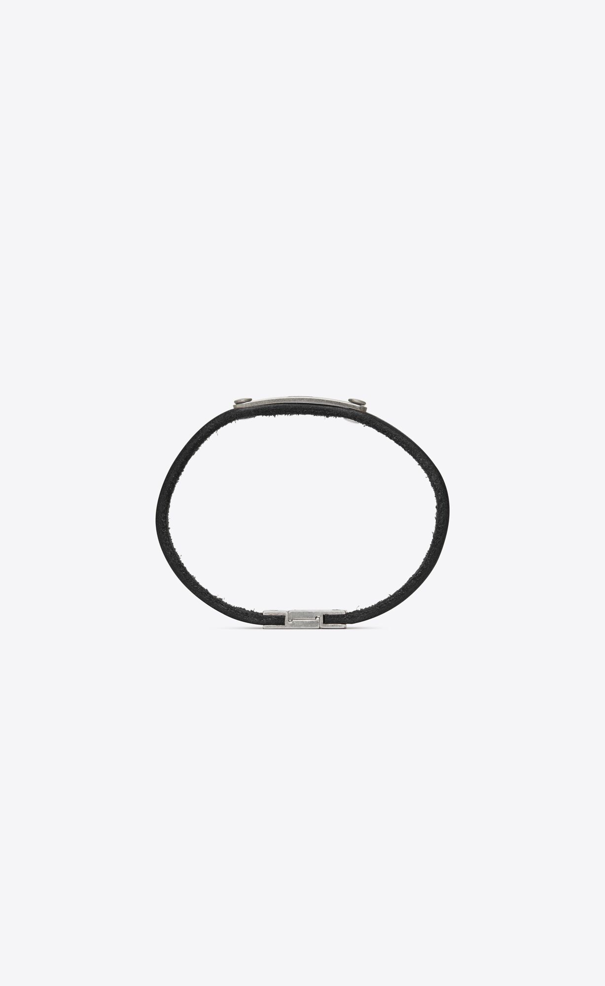 YSL Saint Laurent Id Plaque Bracelet In Leder And Metal Schwarz | 32540-WPLN