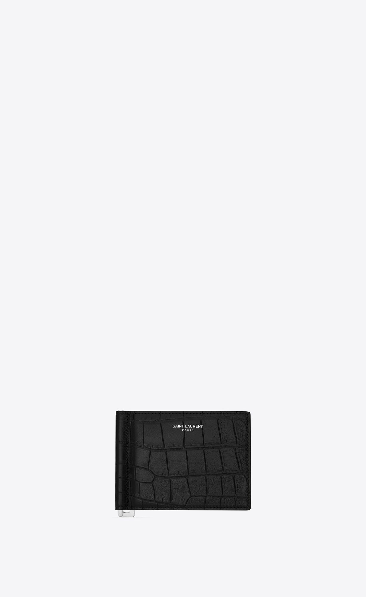 YSL Saint Laurent Paris Bill Clip Wallet In Crocodile-embossed Leder Schwarz | 04693-EXYK