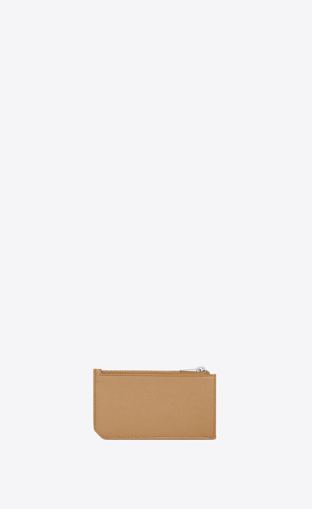 YSL Saint Laurent Paris Fragment Zipped Credit Card Case In Grain De Poudre Embossed Leder Teak Wood | 74516-GDMT