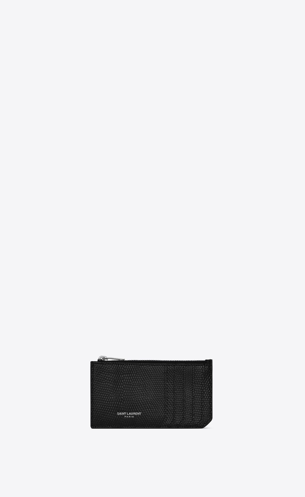 YSL Saint Laurent Paris Fragments Zipped Credit Card Case In Lizard Schwarz | 01748-AQLG