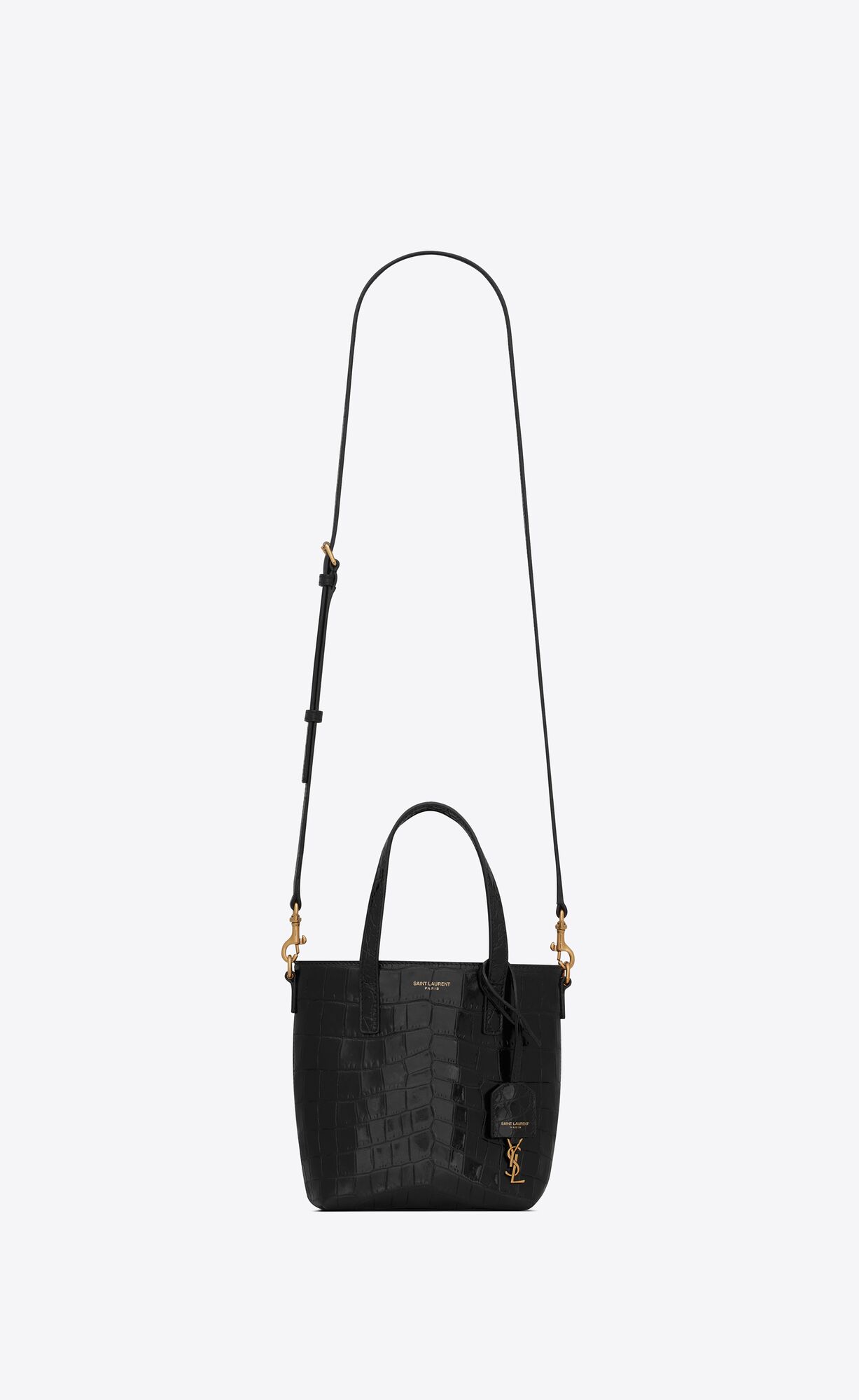 YSL Saint Laurent Paris Mini Toy Shopping In Crocodile-embossed Leder Noir | 02649-JLDS