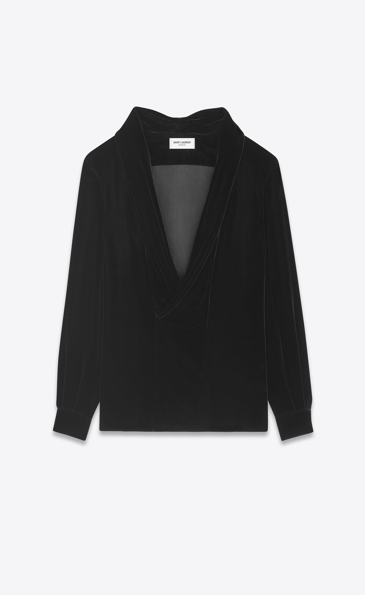 YSL Shawl-collar Blouse In Velvet Noir | 39064-AVKJ