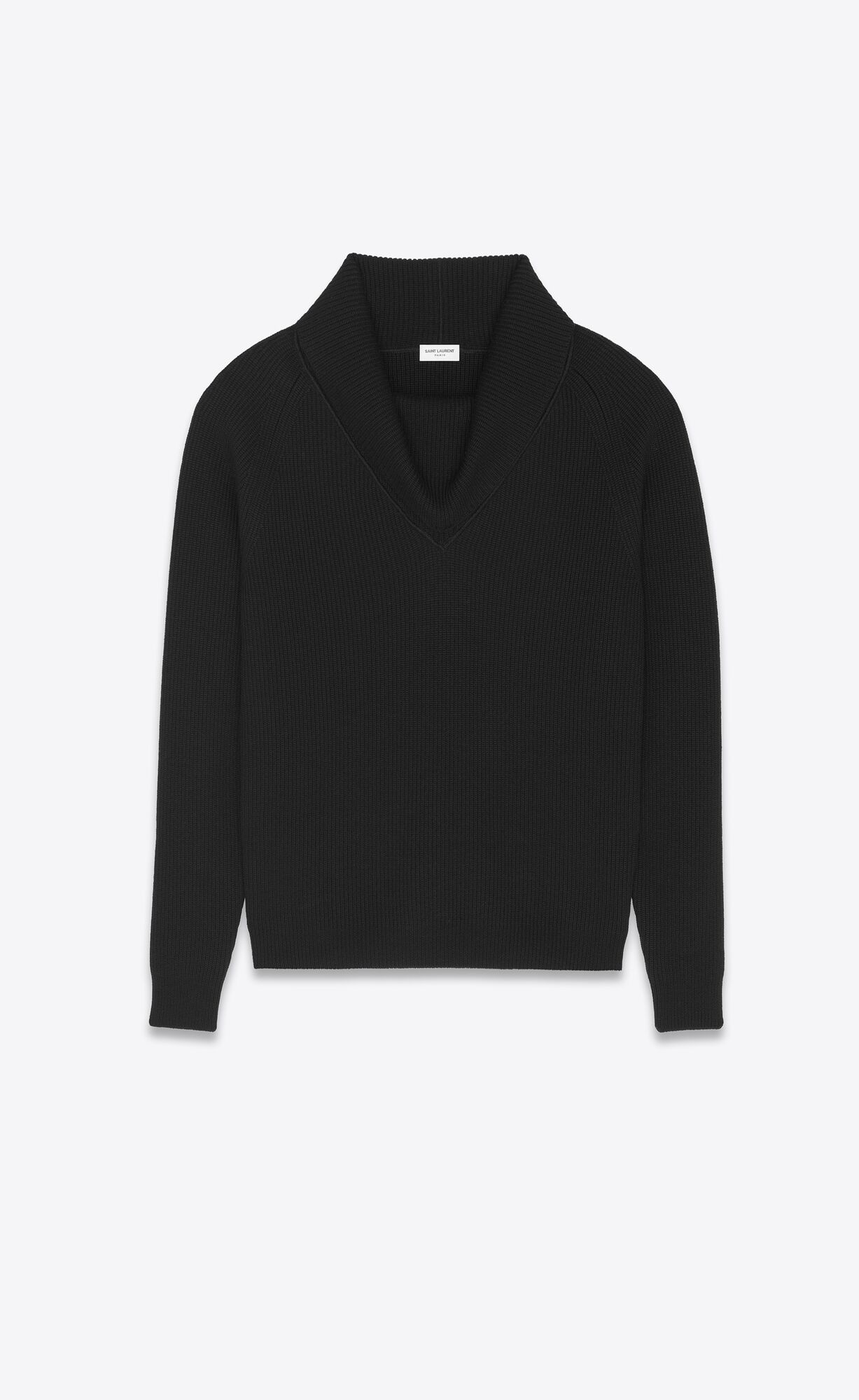 YSL Shawl-neck Pullover In Rib-knit Wolle Noir | 34917-BQRG