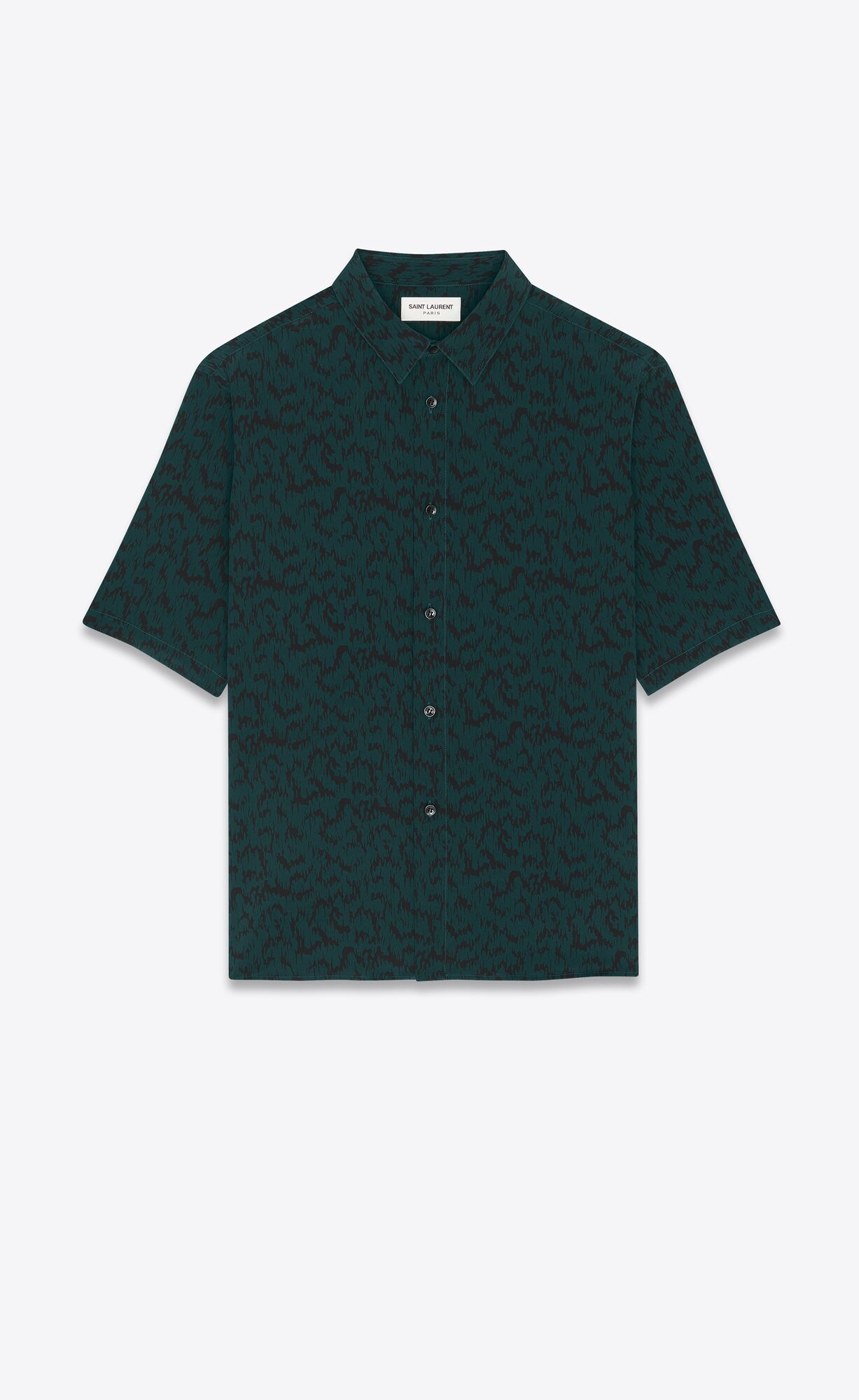 YSL Shirt In Printed Crepe De Chine Vert Noir | 75386-LAOQ