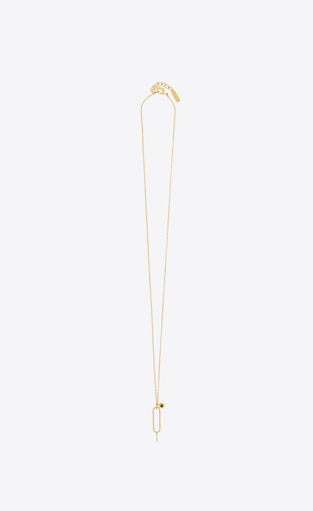 YSL Sim Key And Rhinestone Charm Necklace In Metal Gold | 61307-UFZT