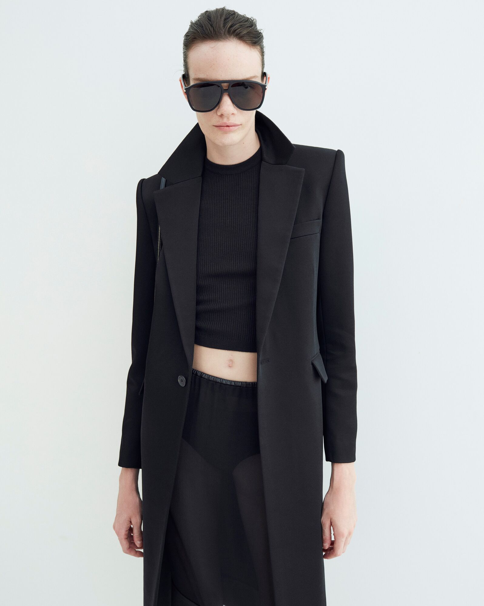 YSL Single-breasted Coat In Crepe Satin Schwarz | 62915-HNGB