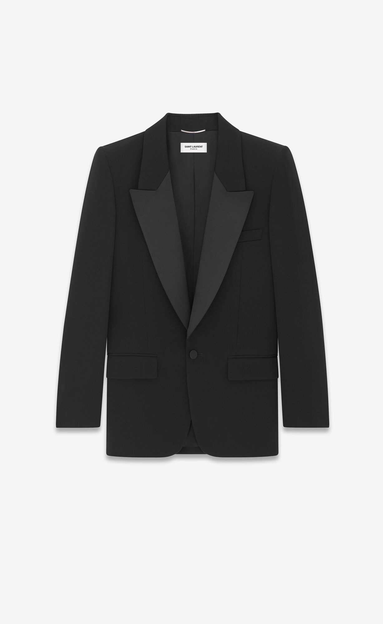 YSL Single-breasted Tuxedo Jacket In Grain De Poudre Schwarz | 09573-UMNJ