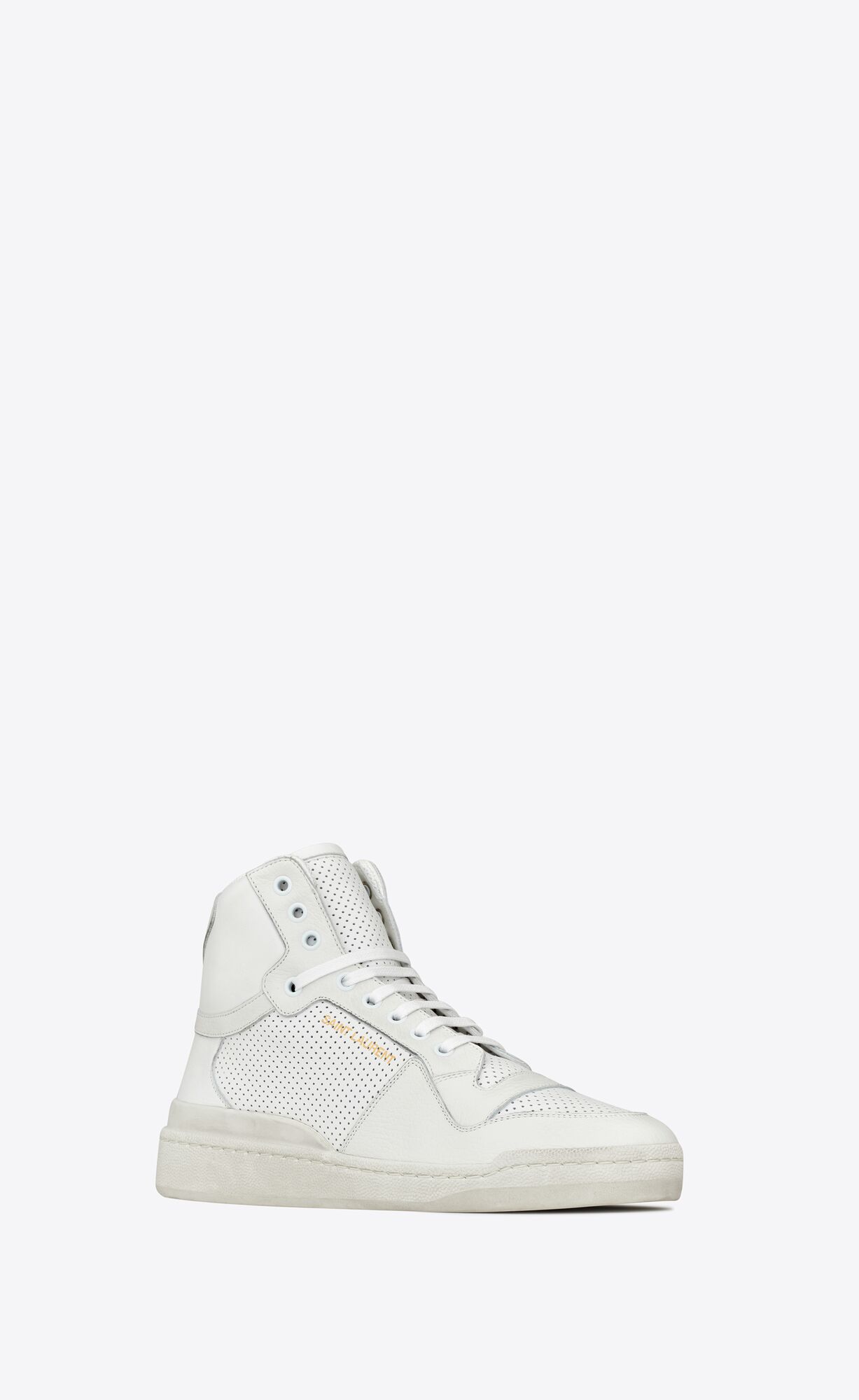 YSL Sl24 Mid-top Sneakers In Used-look Perforated Leder Weiß | 63758-TWHA