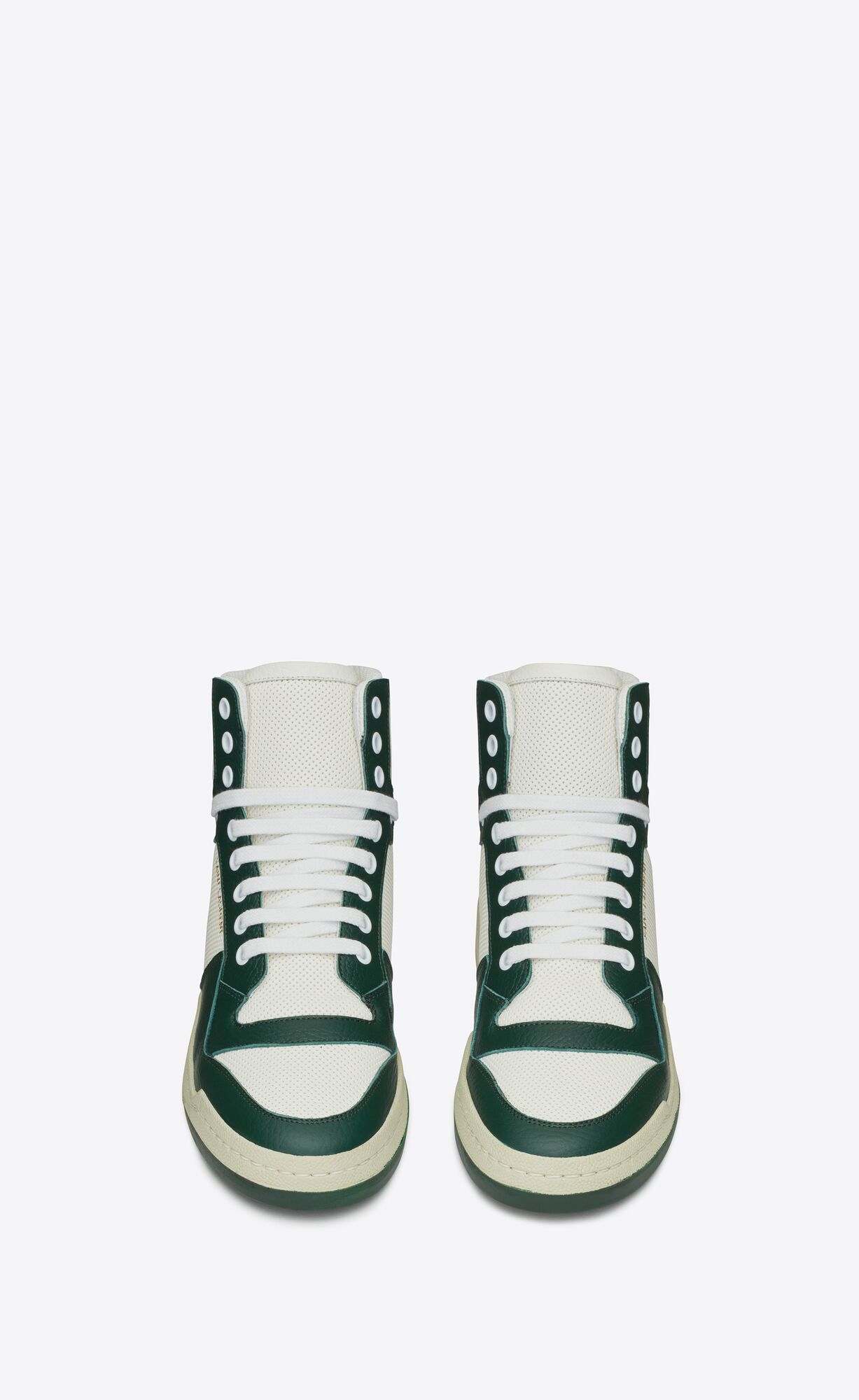 YSL Sl/24 Mid-top Sneakers In Smooth And Perforated Leder Weiß Dunkelgrün | 64935-TLZJ