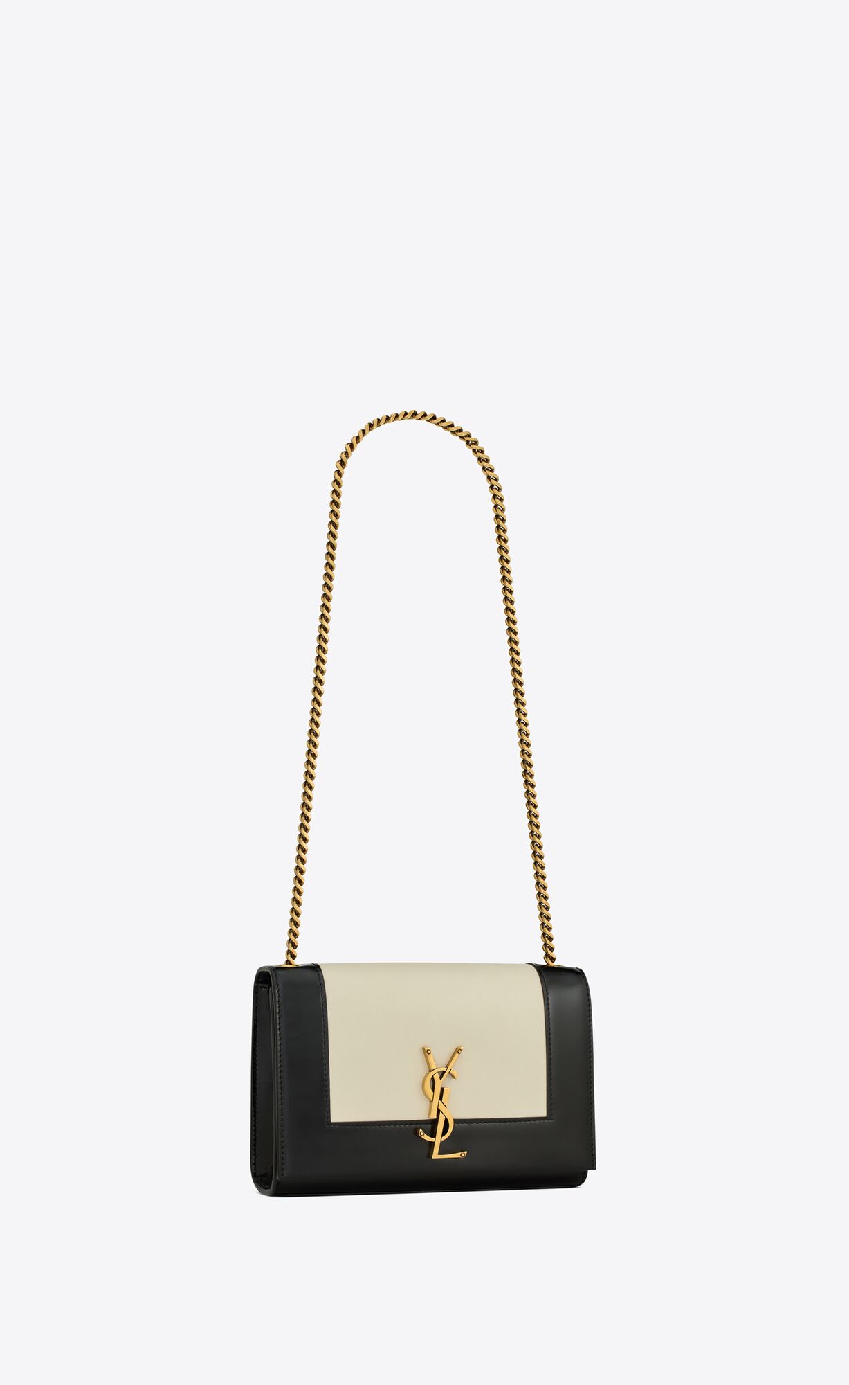 YSL Small Kate In Smooth And Shiny Leder Weiß Schwarz | 98453-KTRH