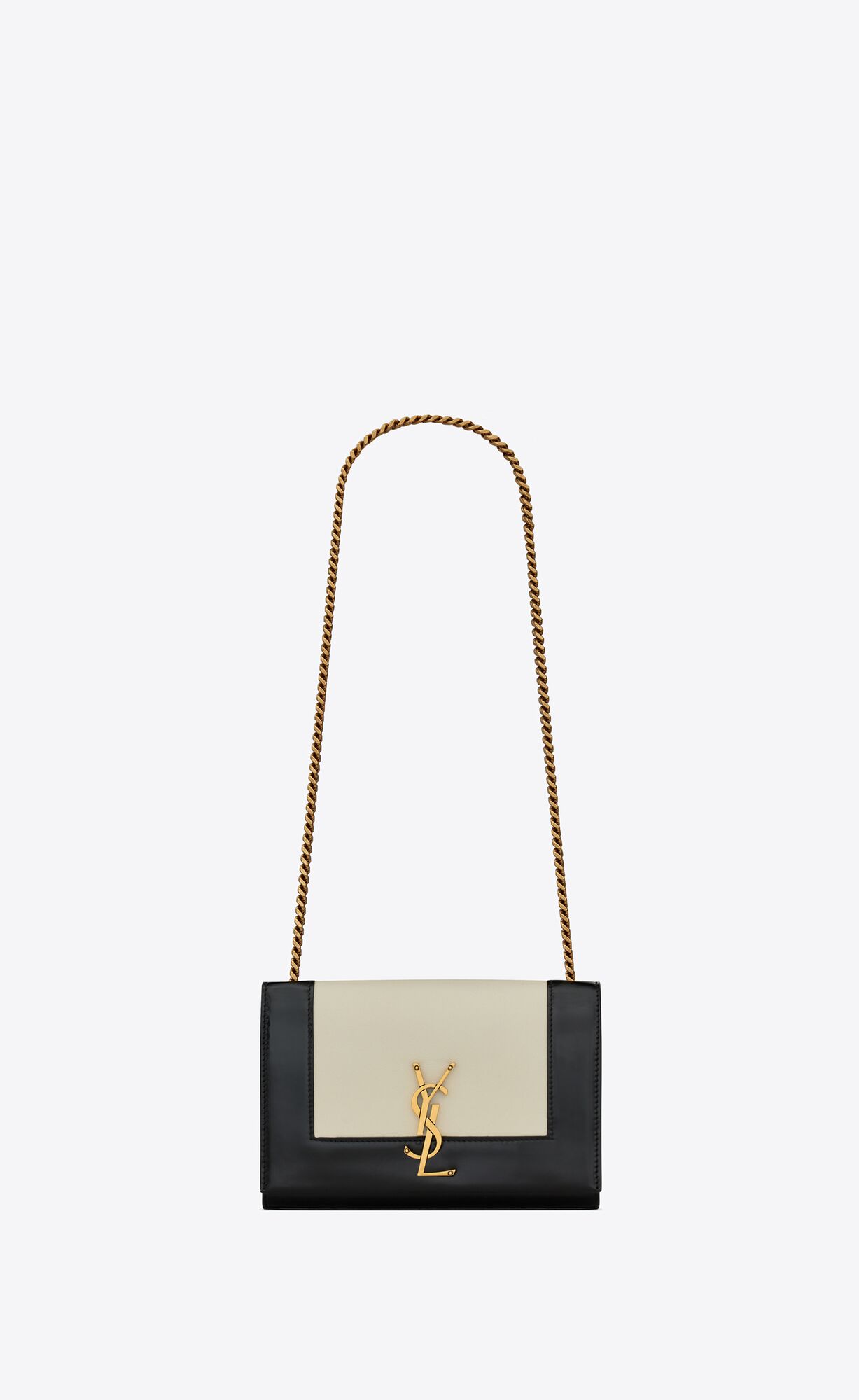 YSL Small Kate In Smooth And Shiny Leder Weiß Schwarz | 98453-KTRH