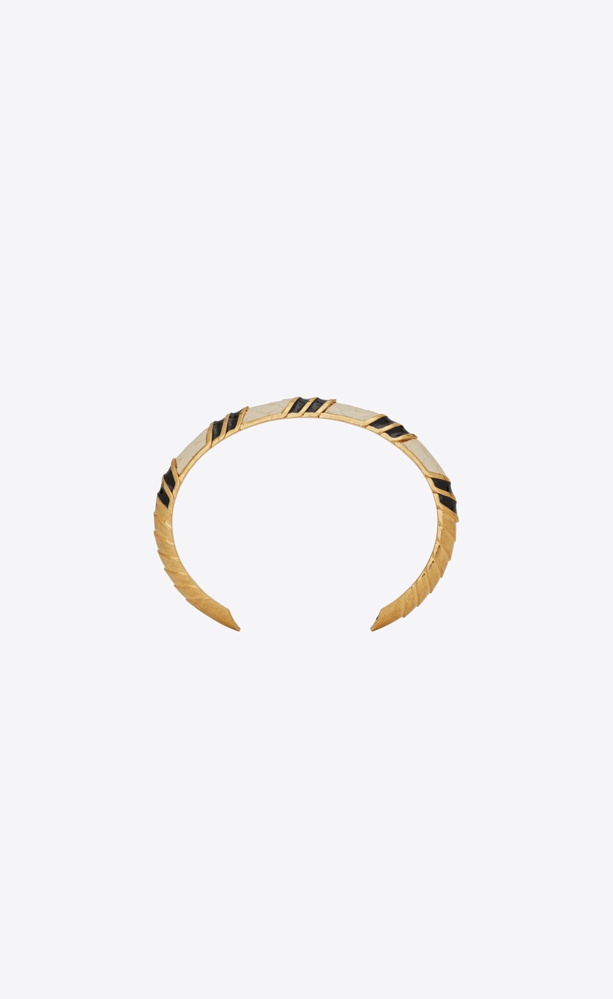 YSL Snake Textured Cuff Bracelet In Metal, Leder And Enamel Gold Weiß Schwarz | 40576-IQFJ