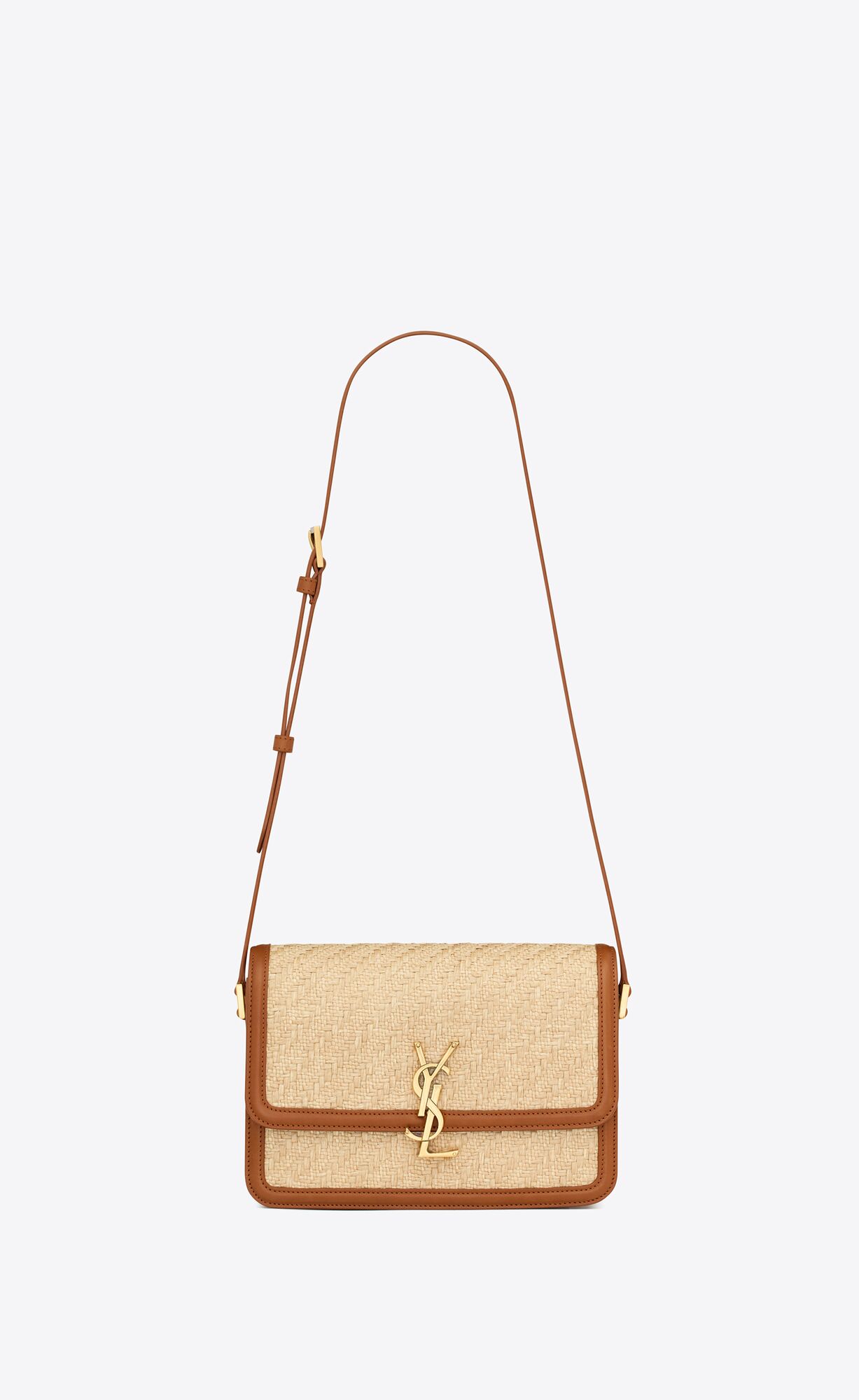 YSL Solferino Medium Satchel In Raffia And Vegetable-tanned Leder Beige Braun Dunkelrot | 27849-KLIN