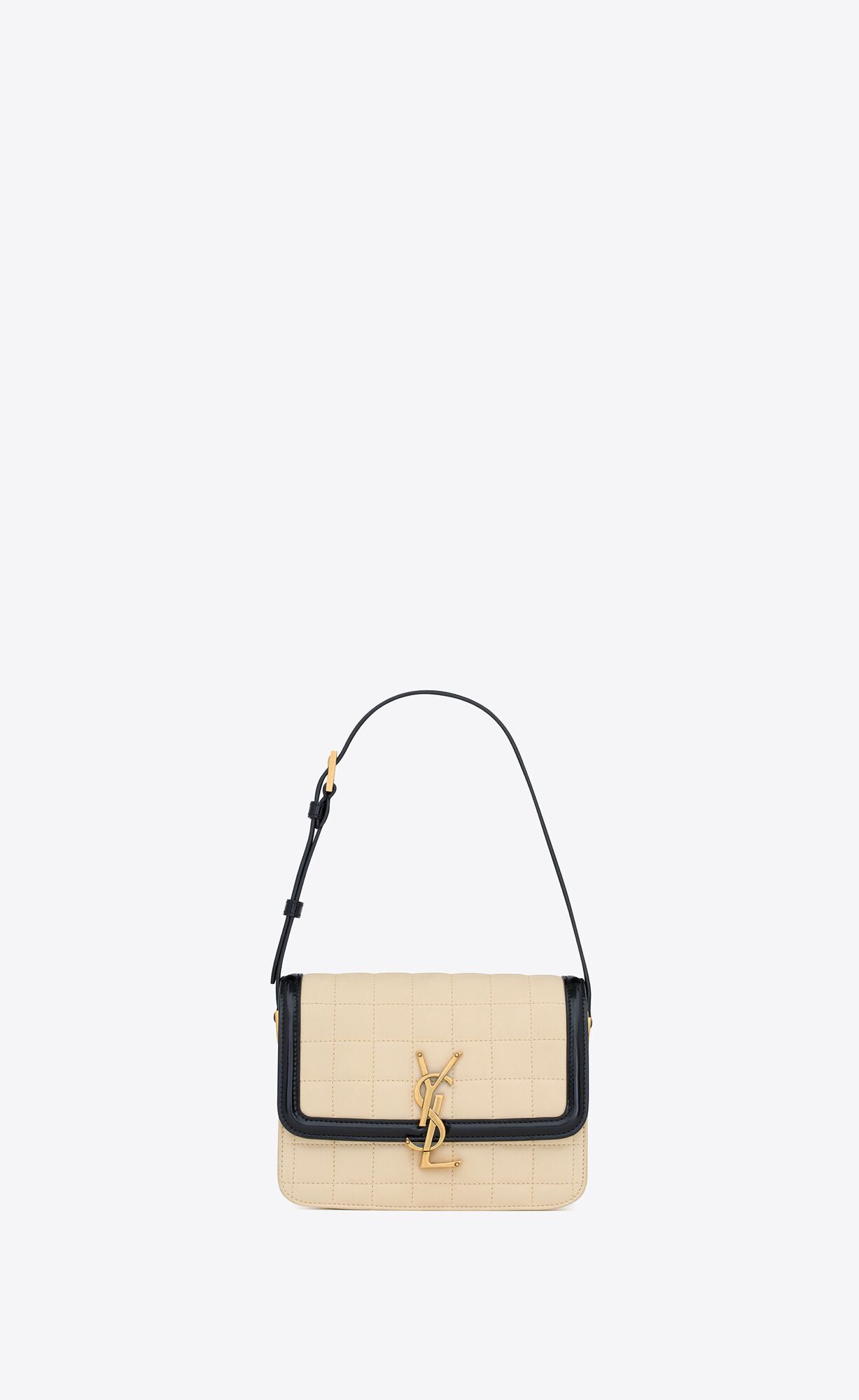 YSL Solferino Small Satchel In Gesteppt Nubuck Wildleder Weiß Schwarz | 01628-BOHE