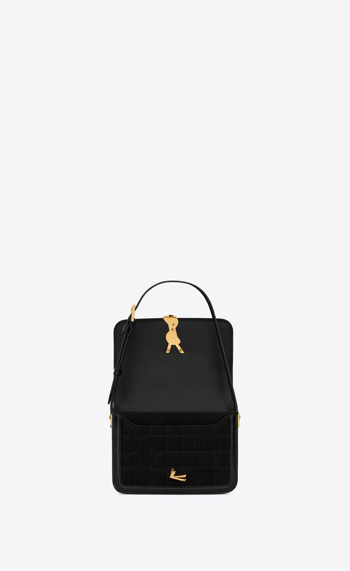 YSL Solferino Small Satchel In Gesteppt Nubuck Wildleder Schwarz | 84173-HTKA