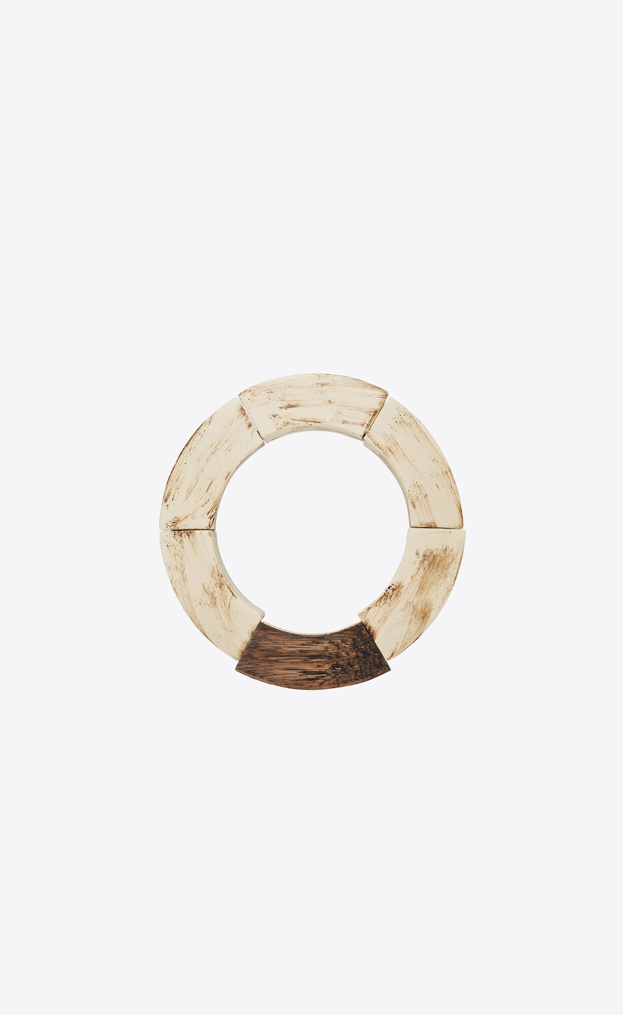 YSL Spinning Top Elastic Bangle In Resin, Wood And Metal Silber Weiß Braun | 46901-GEWV