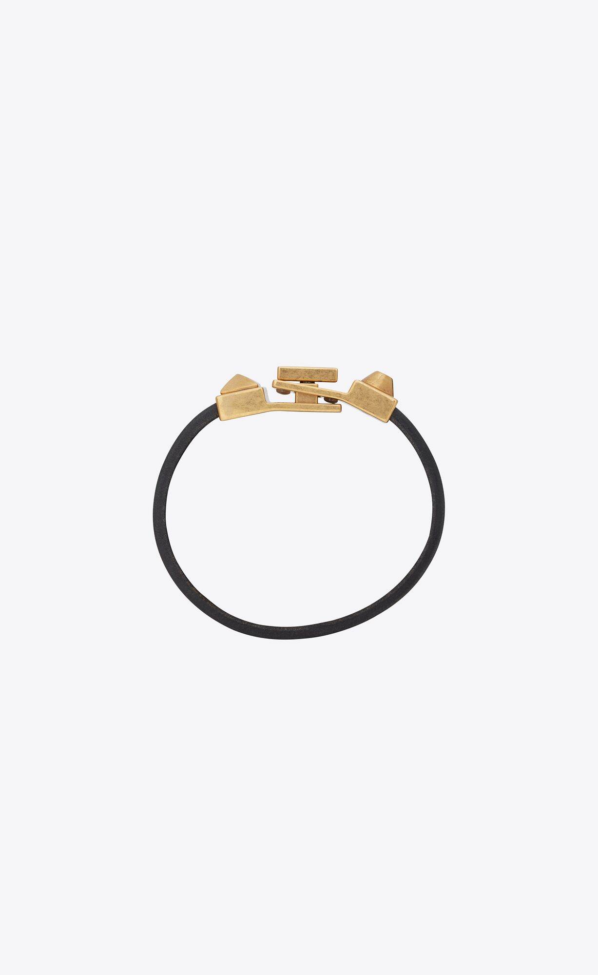 YSL Studded Closure Bracelet In Vegetable-tanned Leder And Metal Schwarz Hellbraun | 46318-MYRS