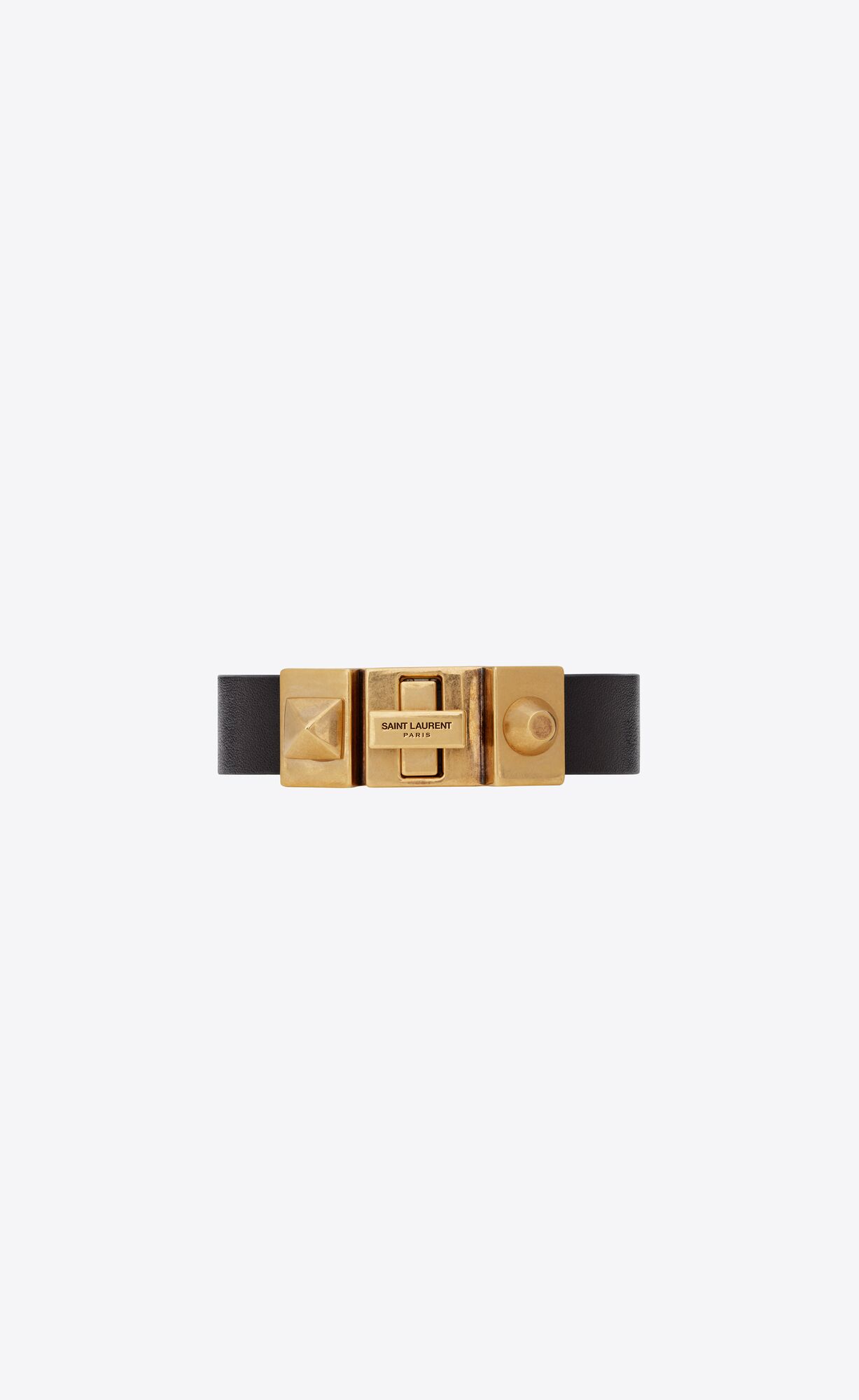 YSL Studded Closure Bracelet In Vegetable-tanned Leder And Metal Schwarz Hellbraun | 46318-MYRS