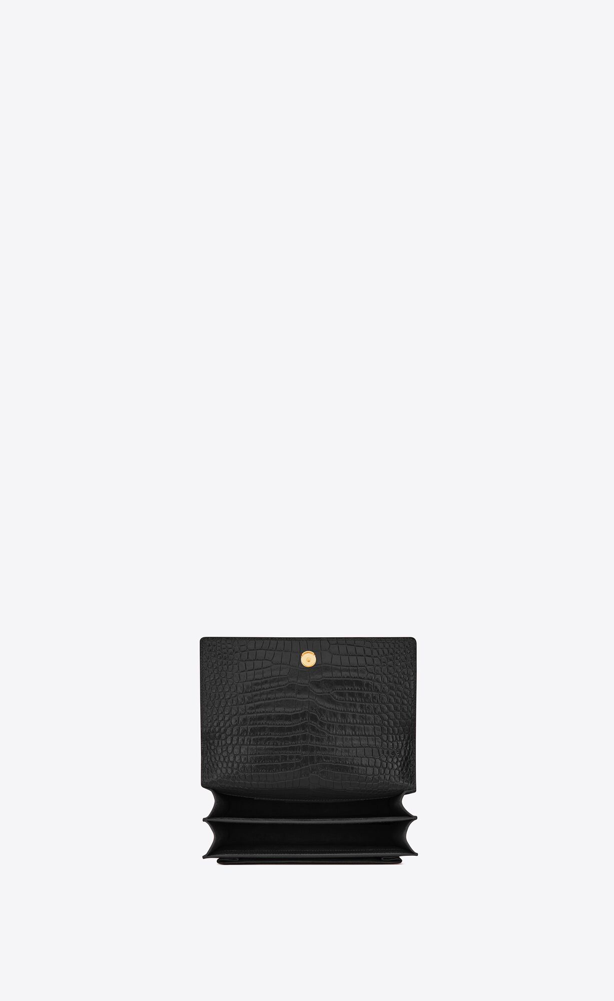 YSL Sunset Medium Chain Bag In Crocodile-embossed Shiny Leder Noir | 09763-SKDN