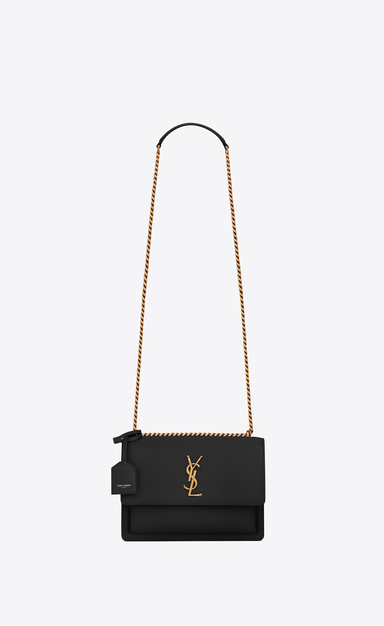 YSL Sunset Medium Chain Bag In Smooth Leder Noir | 62497-KFVW