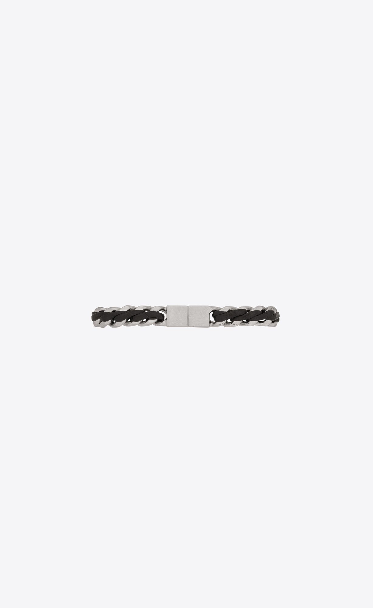 YSL Tag Curb Chain Bracelet In Leder And Metal Schwarz | 24930-EOPJ