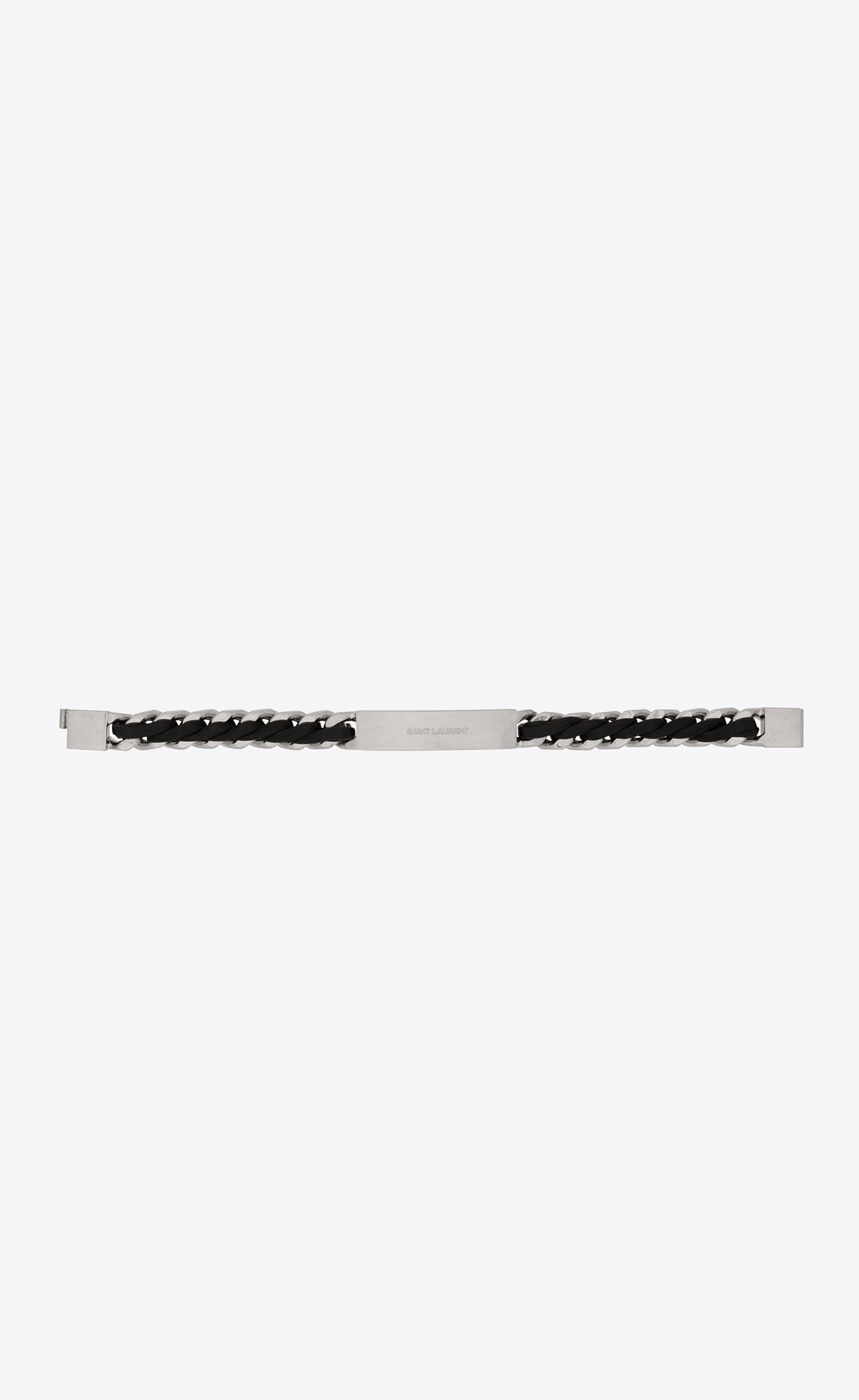 YSL Tag Curb Chain Bracelet In Leder And Metal Schwarz | 24930-EOPJ