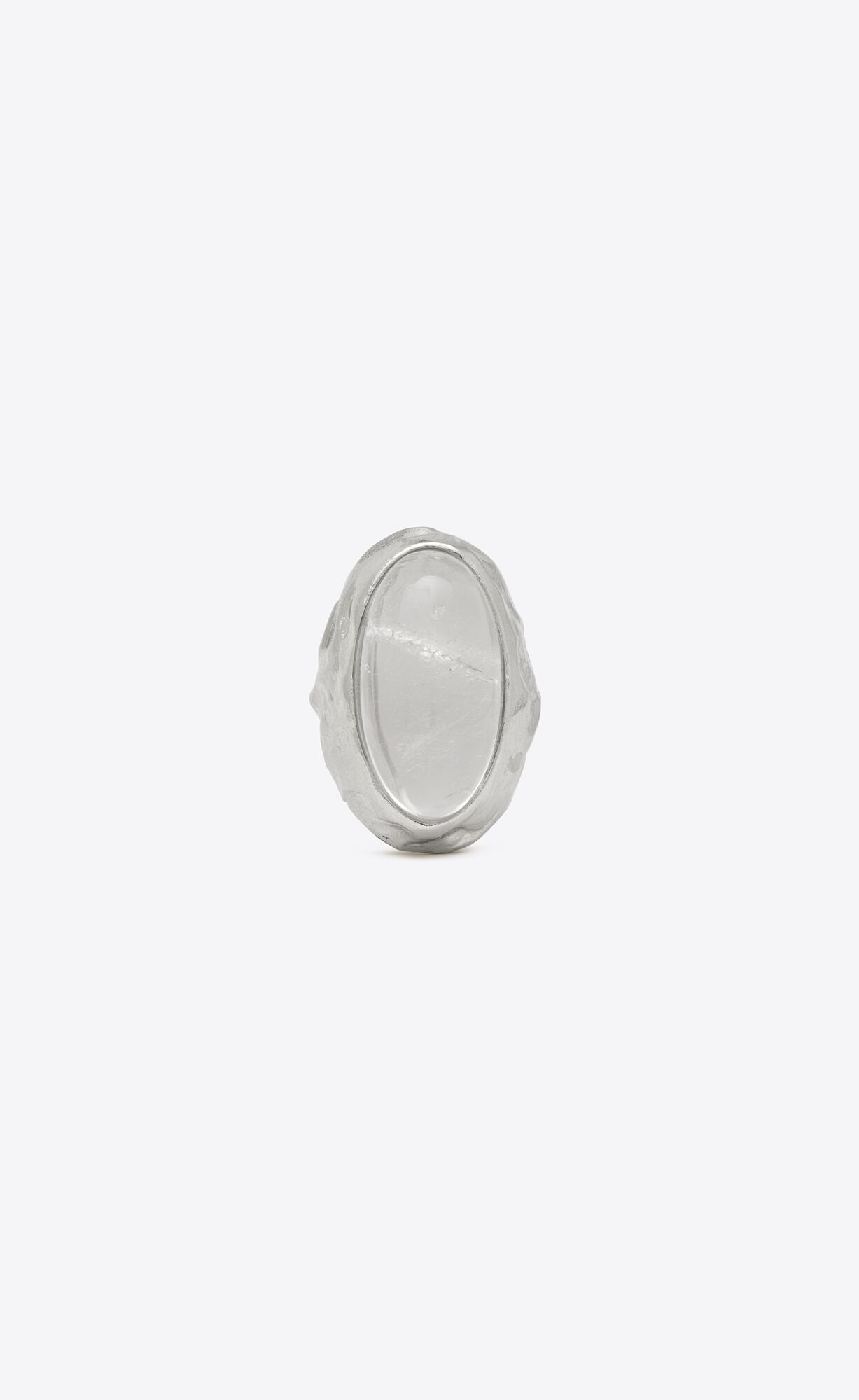 YSL Textured Oval Cabochon Ring In Metal And Rock Crystal Silber | 19875-OTNF