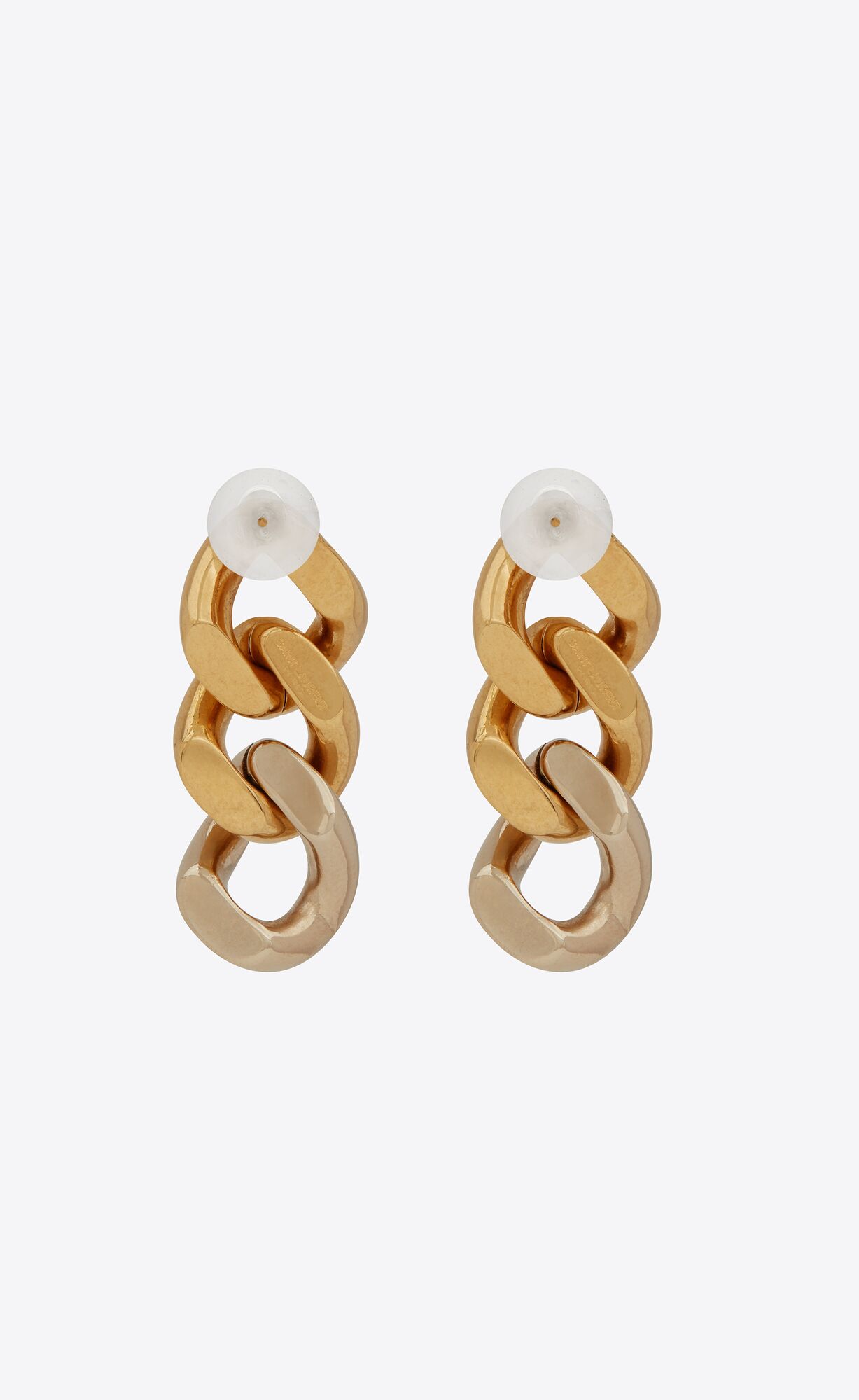 YSL Three Curb Chain Links Earrings In Metal Gold | 09473-RINJ