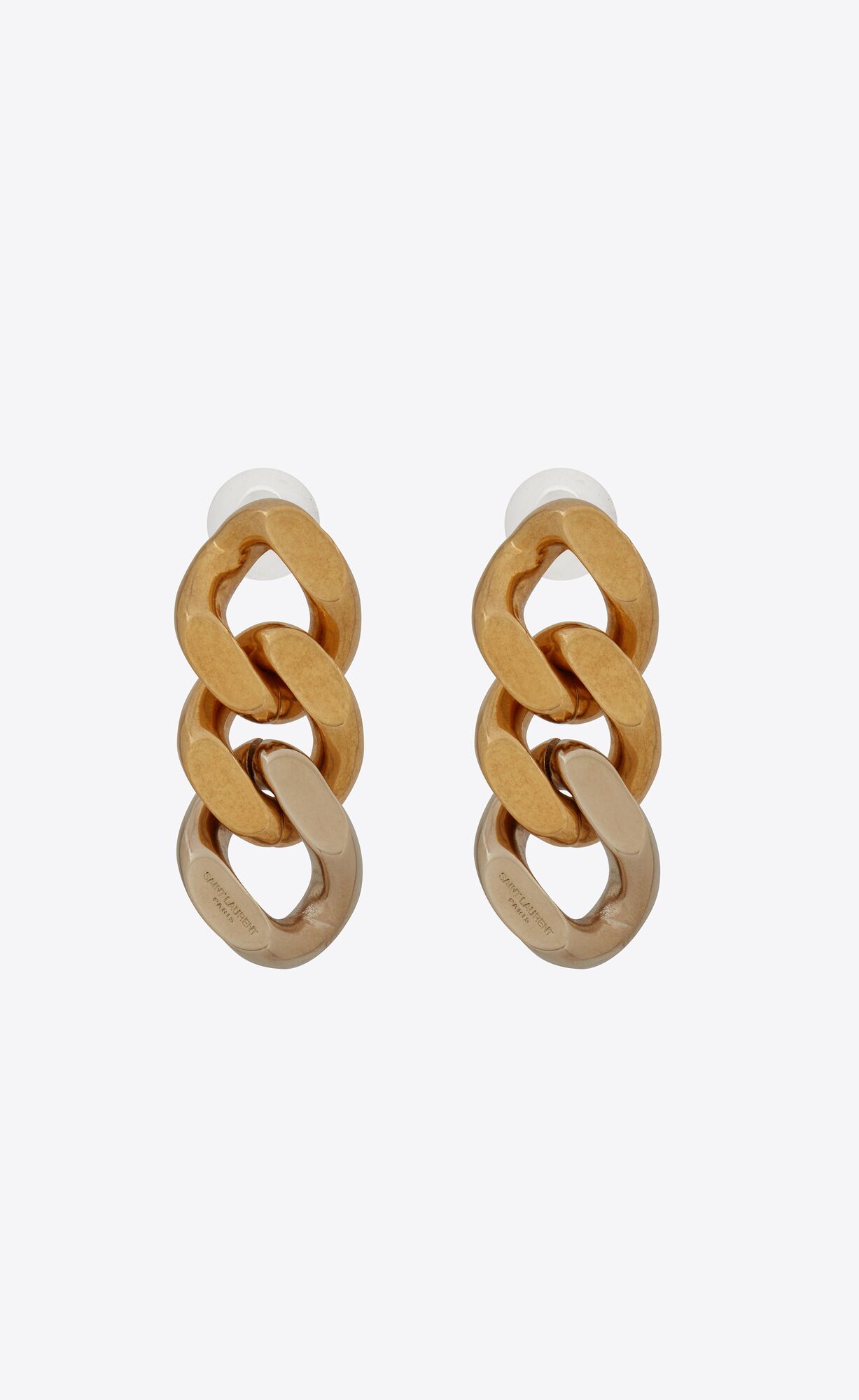 YSL Three Curb Chain Links Earrings In Metal Gold | 09473-RINJ