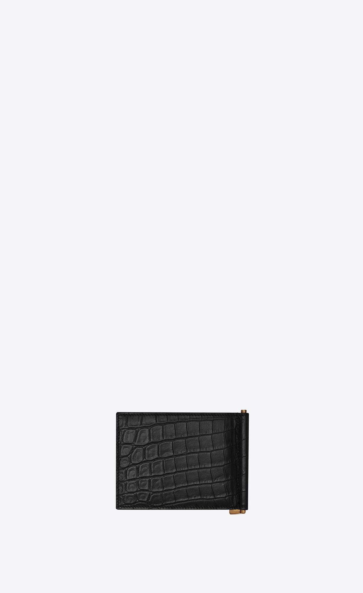 YSL Tiny Cassandre Bill Clip Wallet In Crocodile-embossed Matte Leder Schwarz | 26901-EKBY