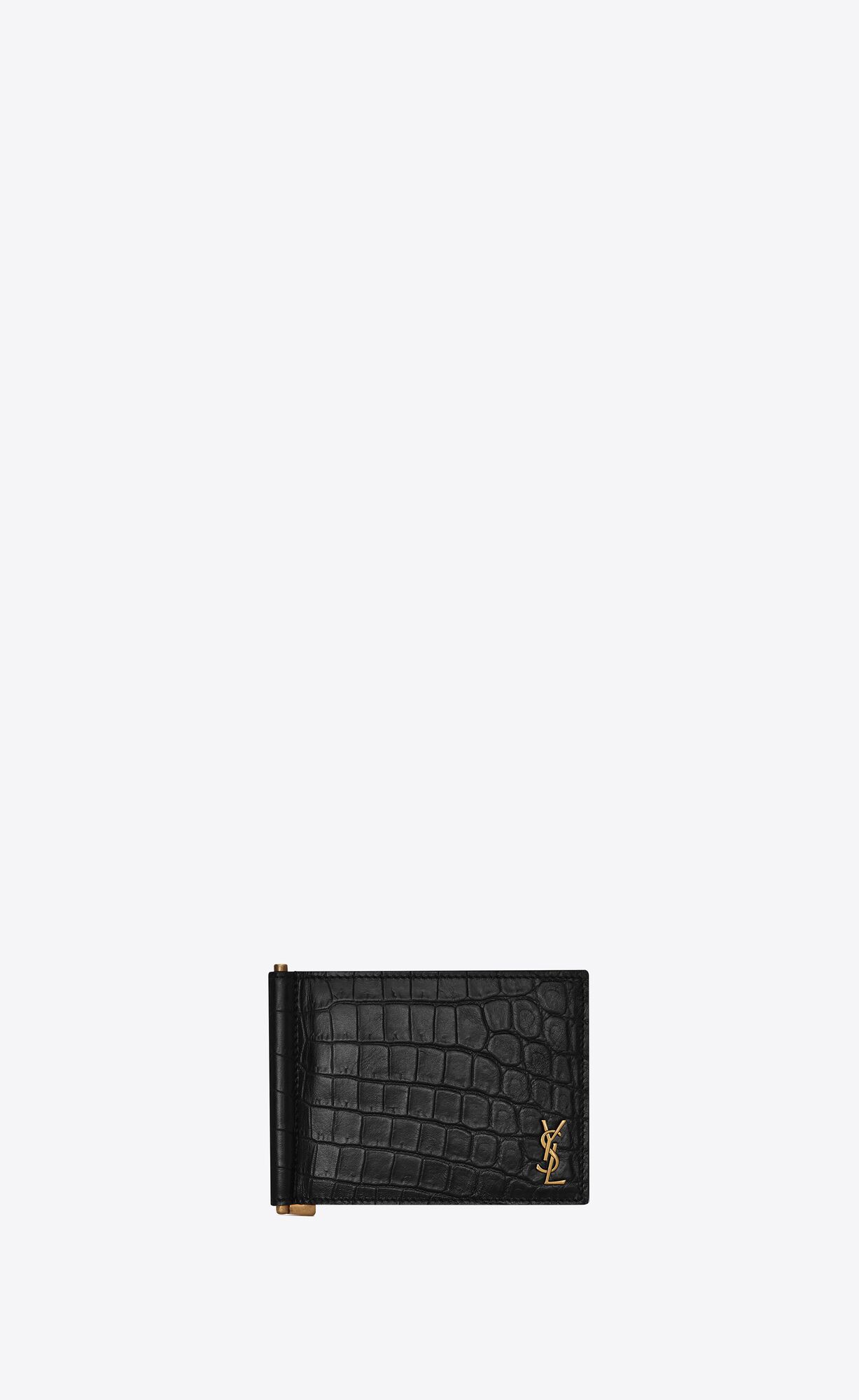 YSL Tiny Cassandre Bill Clip Wallet In Crocodile-embossed Matte Leder Schwarz | 26901-EKBY